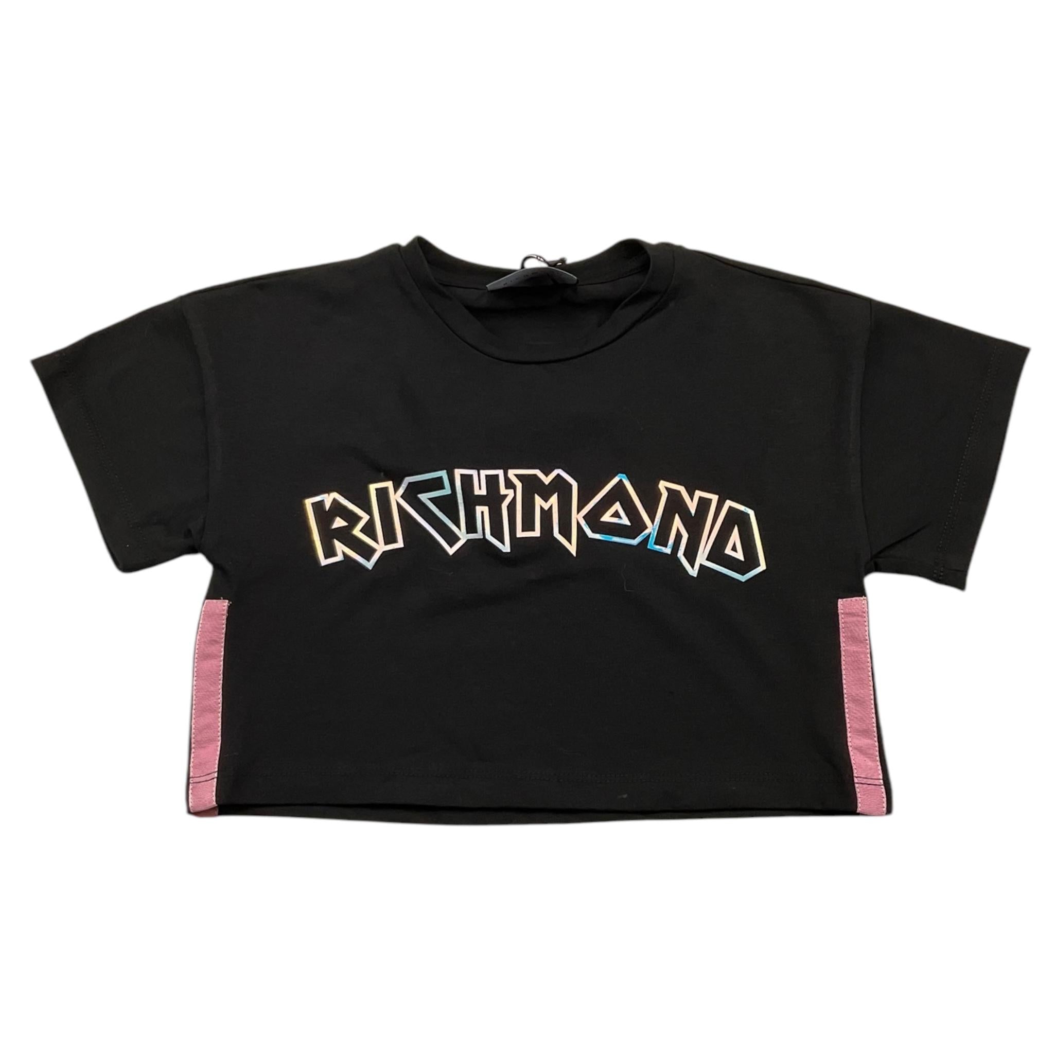 JOHN RICHMOND t-shirt crop tinta unita con stampa in contrasto Nero per Bambina RGA25224TS NERO JOHN RICHMOND