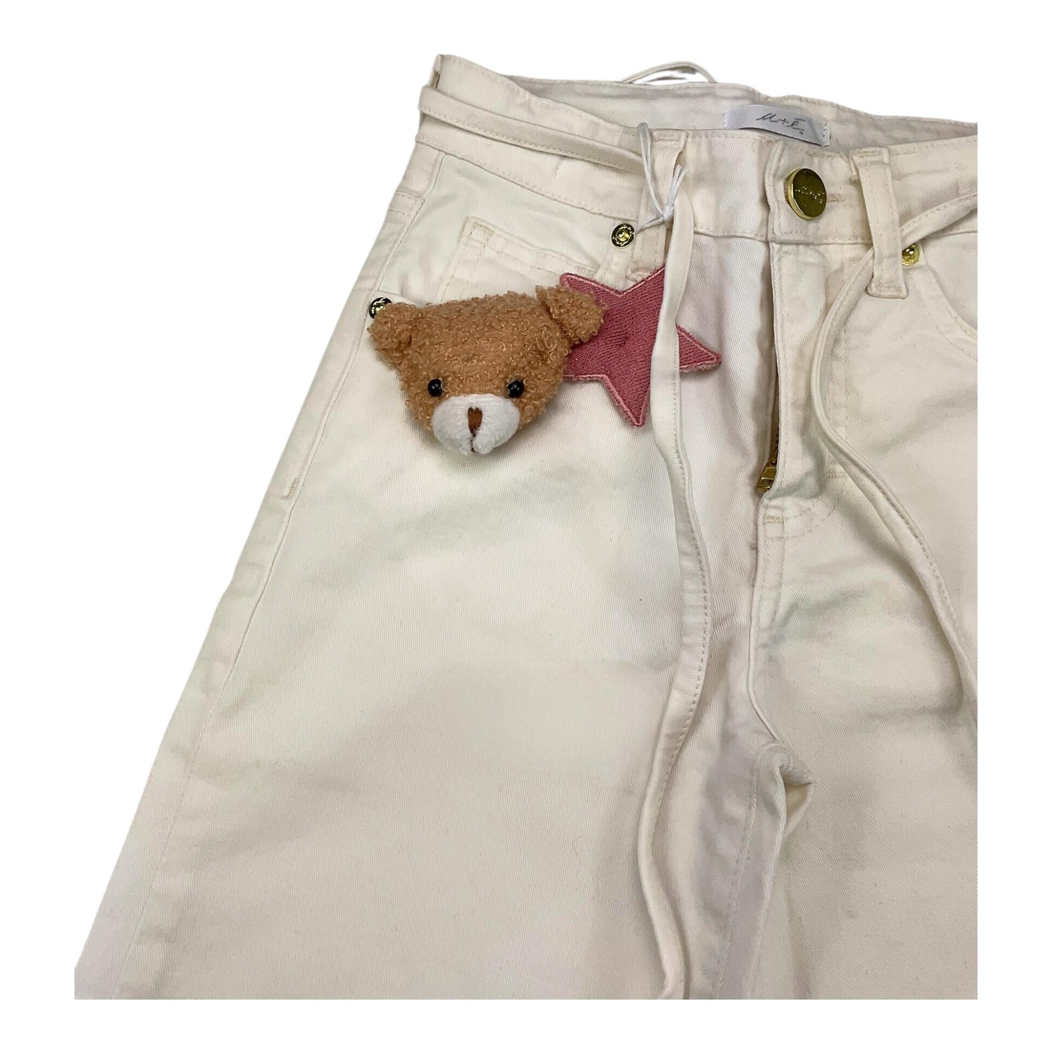 U+è BY MISS GRANT pantalone modello palazzo tinta unita con applicazioni Panna per Bambina UE1497 PANNA U+è BY MISS GRANT