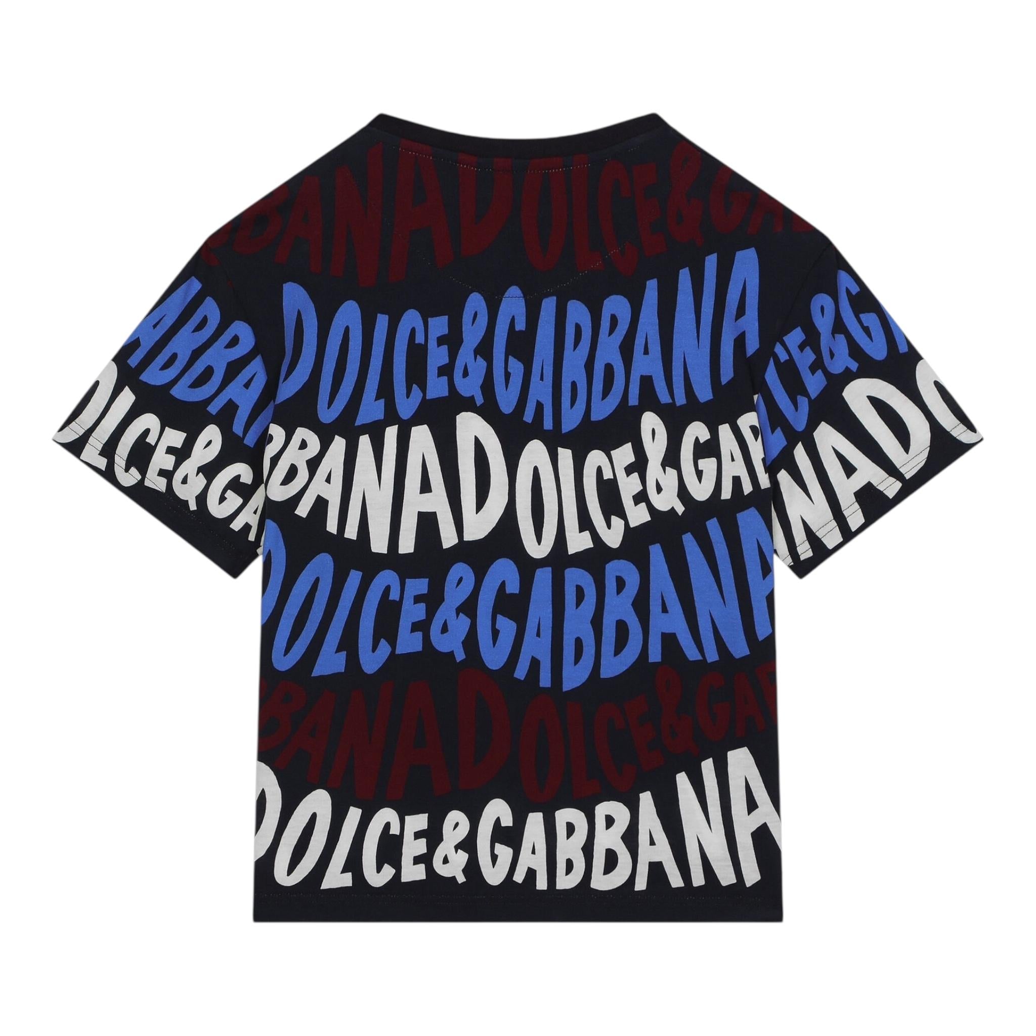 DOLCE & GABBANA t-shirt girocollo tinta unita con stampa Blu per Bambino L4JTHVX BLU DOLCE & GABBANA
