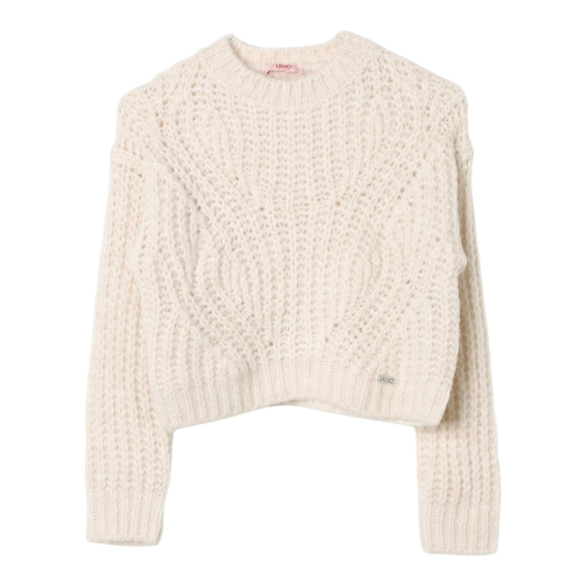 LIU JO maglia girocollo tinta unita con trafori Crema per Bambina GF4213 CREMA LIU JO