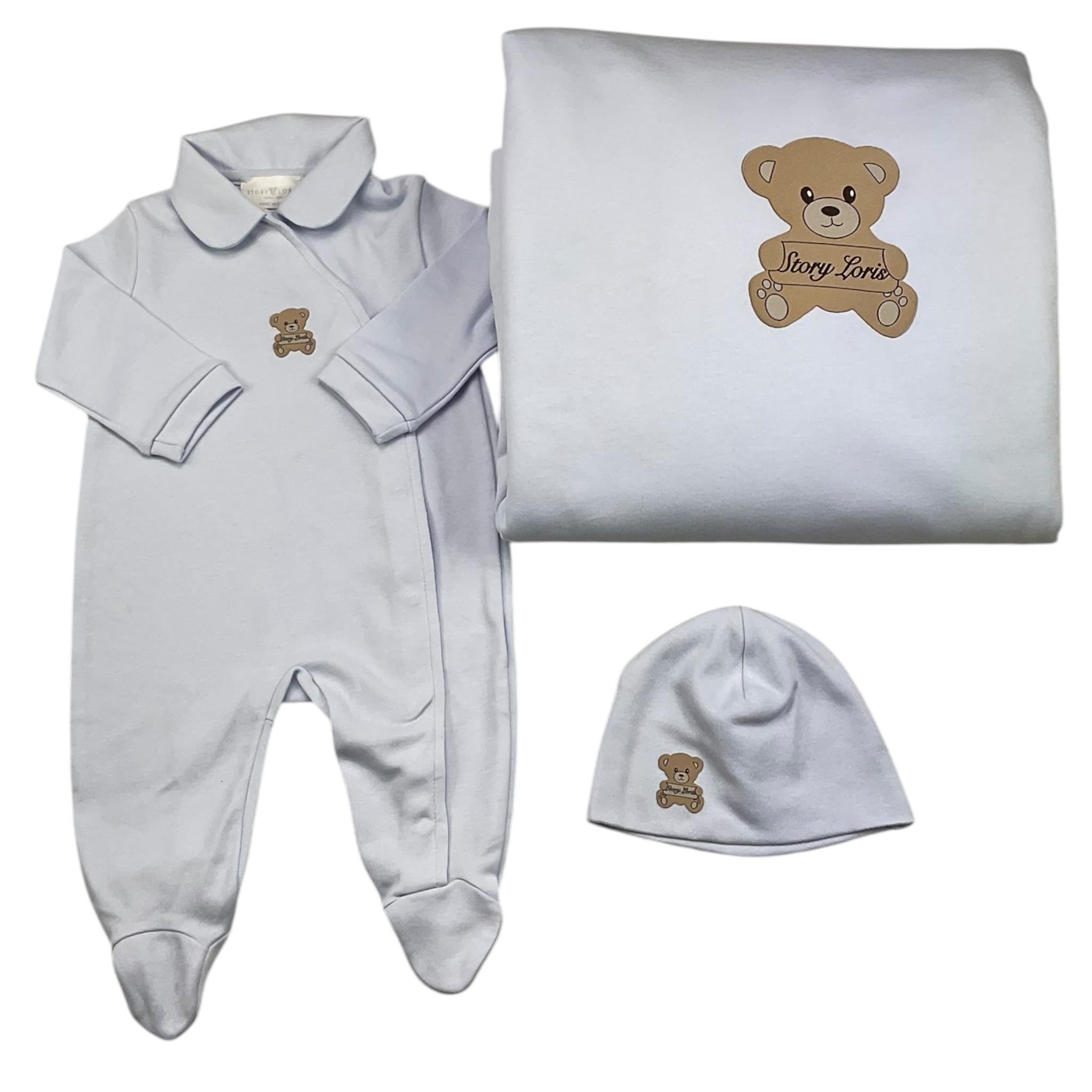 STORY LORIS set 3 pezzi tutina-cappello-coperta tinta unita Azzurro per Neonato 249092 AZZURRO STORY LORIS