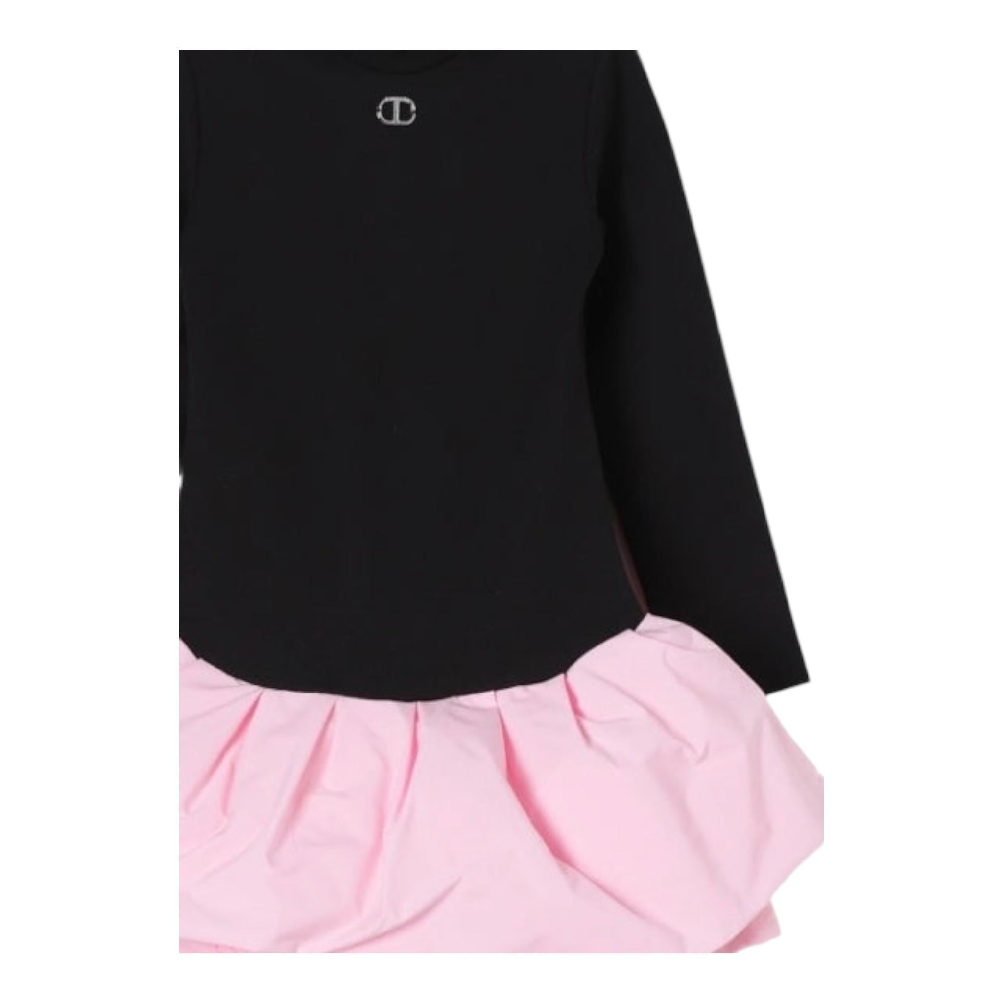 TWINSET abito manica lunga tinta unita con gonna in contrasto Nero per Neonata 242GJ2052XN NERO TWINSET