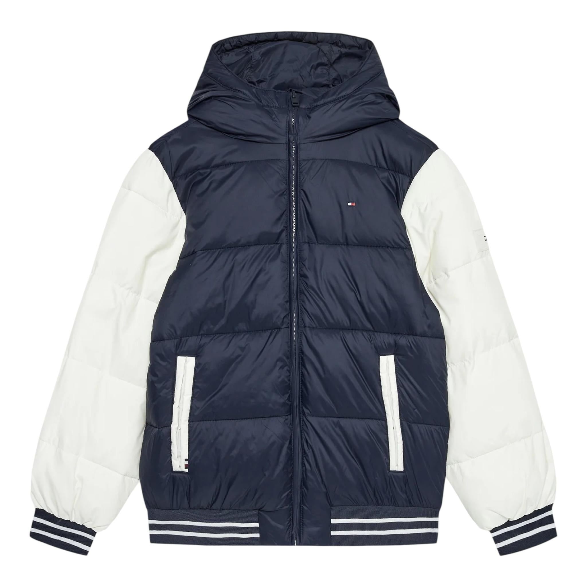 TOMMY HILFIGER giubbino tinta unita con cappuccio e maniche in contrasto Blu per Bambino KB0KB09465 BLU TOMMY HILFIGER