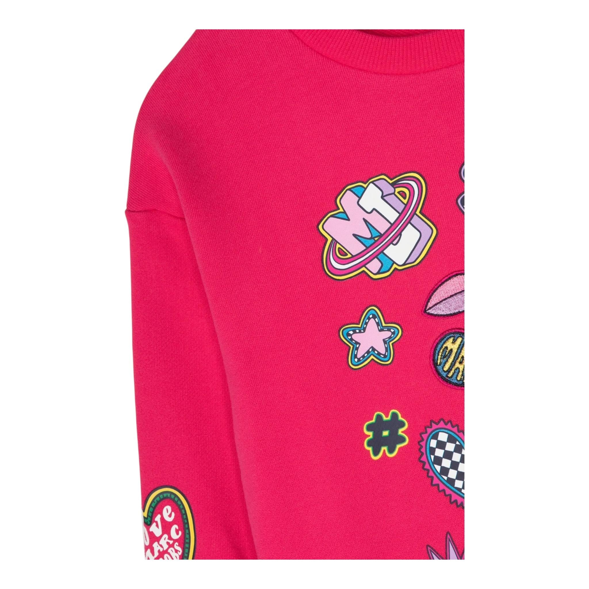 MARC JACOBS felpa chiusa girocollo tinta unita con stampe in contrasto Fuxia per Bambina W15685 FUXIA MARC JACOBS