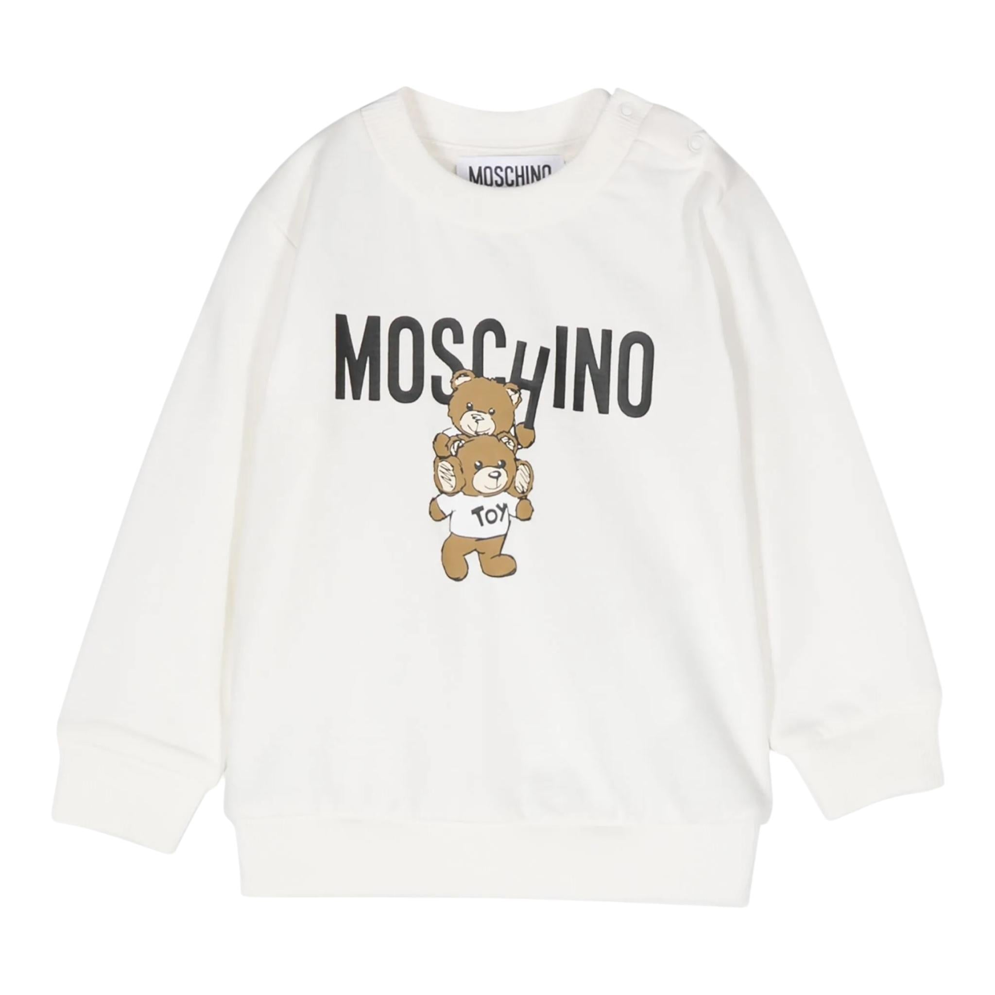 MOSCHINO felpa chiusa girocollo tinta unita con stampa in contrasto Panna per Neonato MDV0BNN PANNA MOSCHINO