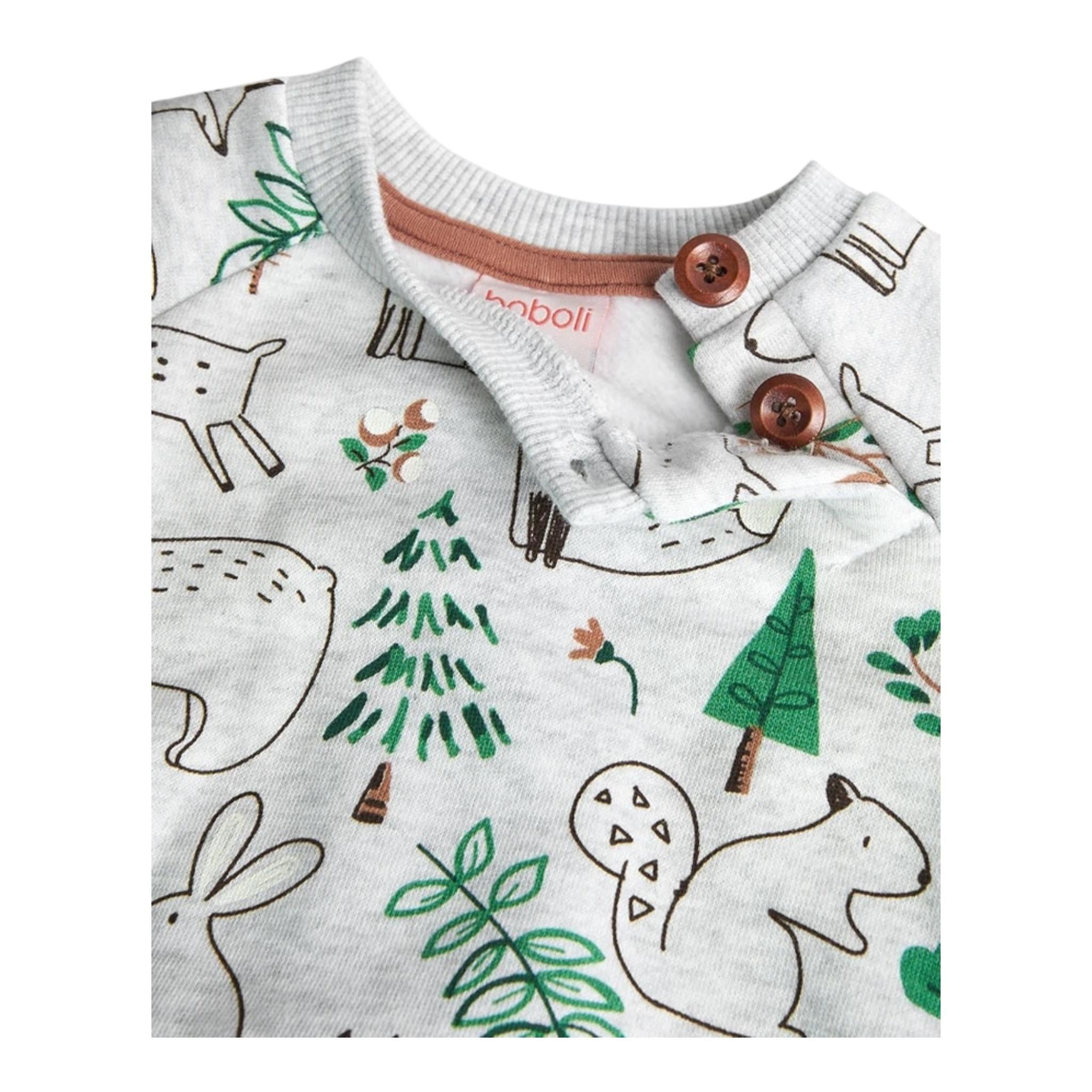 BOBOLI felpa chiusa girocollo tinta unita con stampa in contrasto Grigio per Neonato 129147 GRIGIO BOBOLI