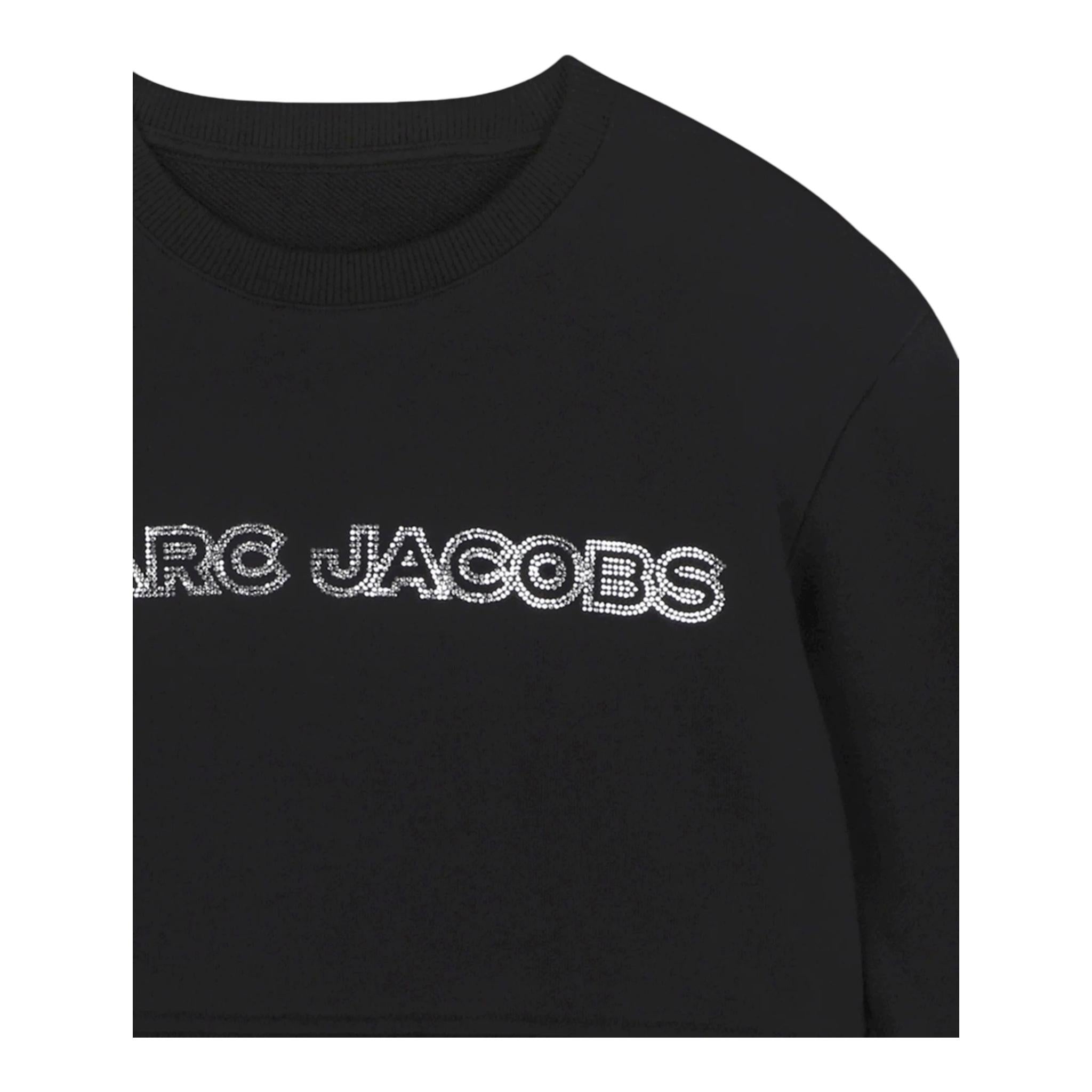 MARC JACOBS felpa chiusa girocollo tinta unita con stampa logo brillantinata Nero per Bambina W60263 NERO MARC JACOBS