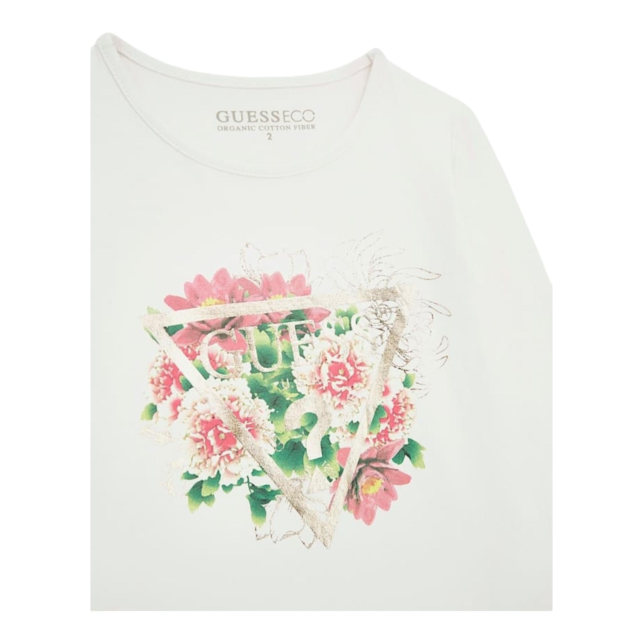 GUESS shirt girocollo tinta unita con stampa in contrasto Bianco per Neonata A4I05K6YW4 BIANCO GUESS