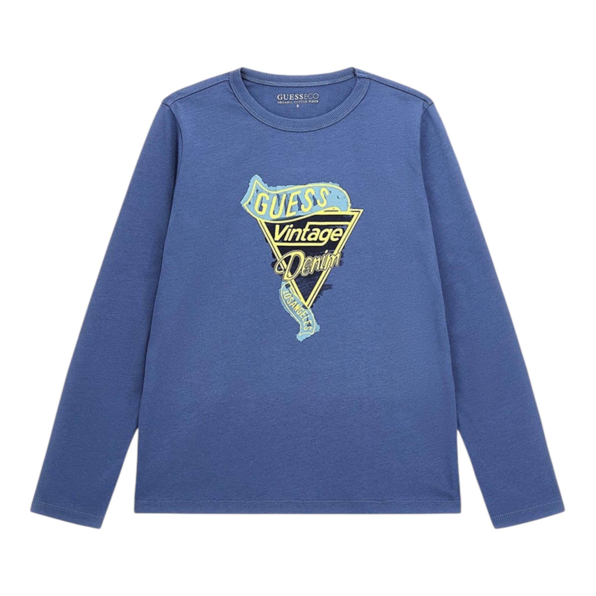 GUESS shirt girocollo tinta unita con logo Blu per Bambino L4YI38K8HM4 BLU GUESS