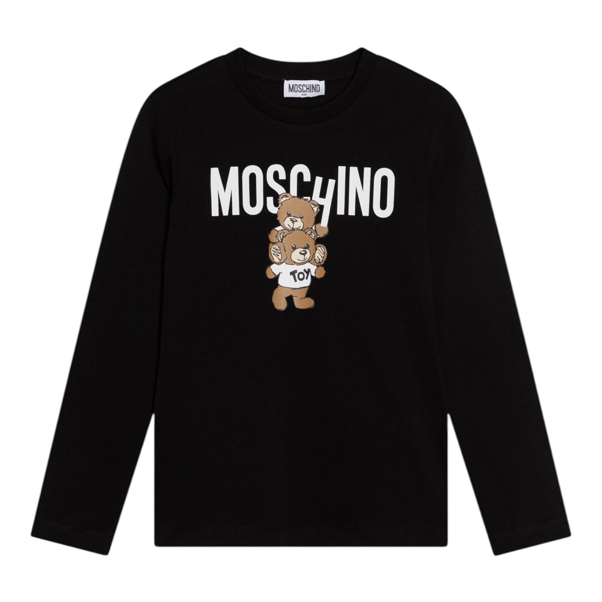 MOSCHINO shirt girocollo tinta unita con stampa in contrasto Nero per Bambina HUO00W NERO MOSCHINO