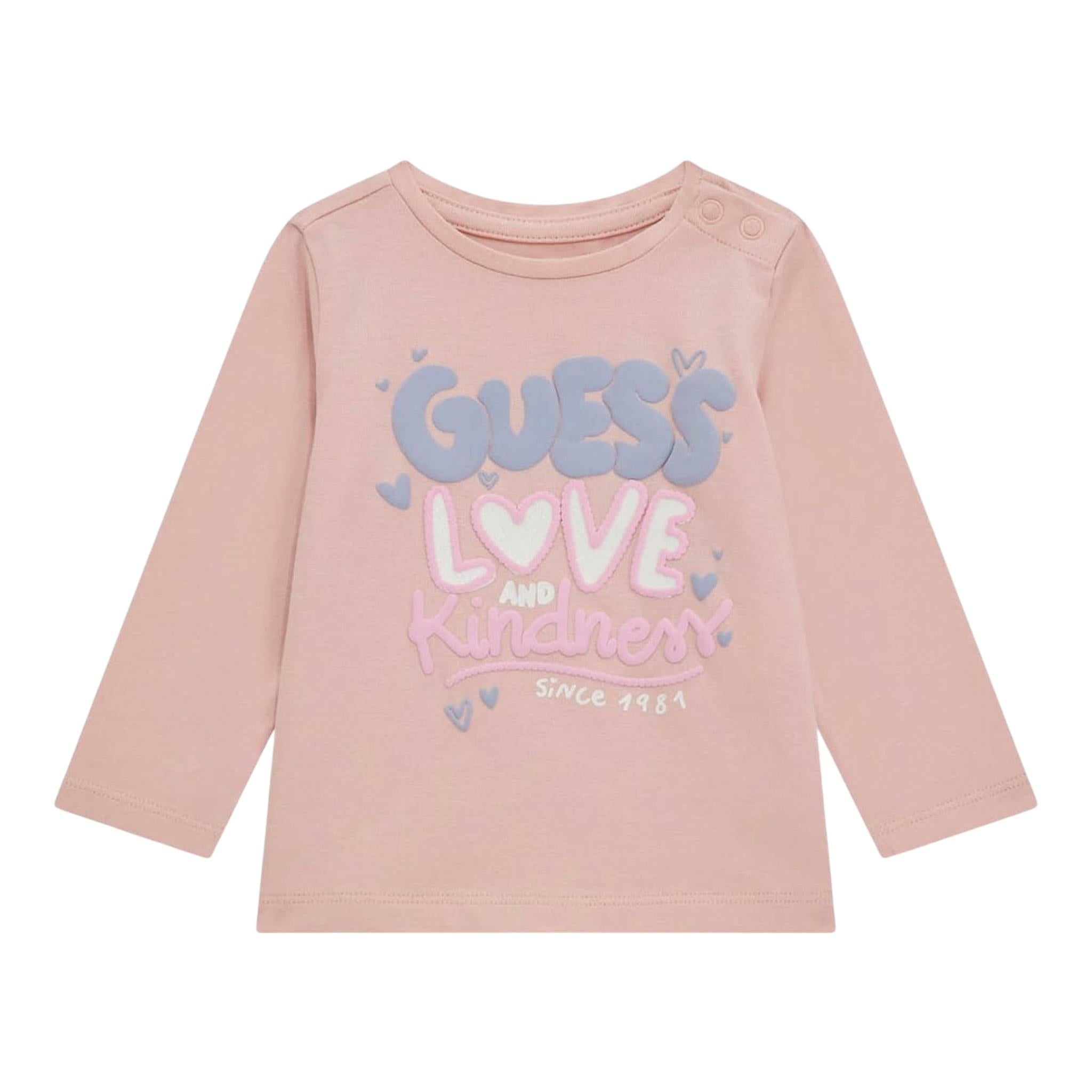 GUESS shirt girocollo tinta unita con stampa in contrasto Rosa per Neonata A4BI03J1314 ROSA GUESS