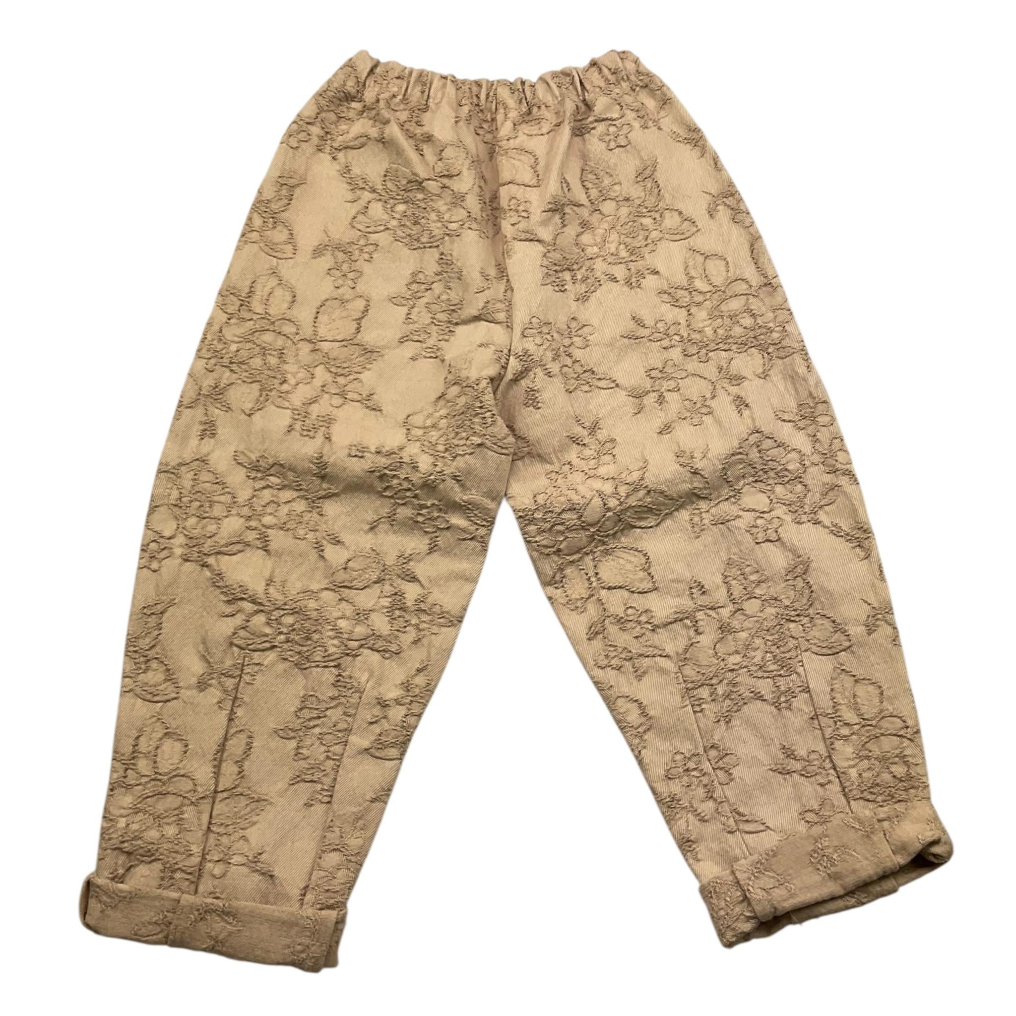 pantalone tinta unita con elastico in vita e ricami ZW6A30 BEIGE CAFFE' D'ORZO