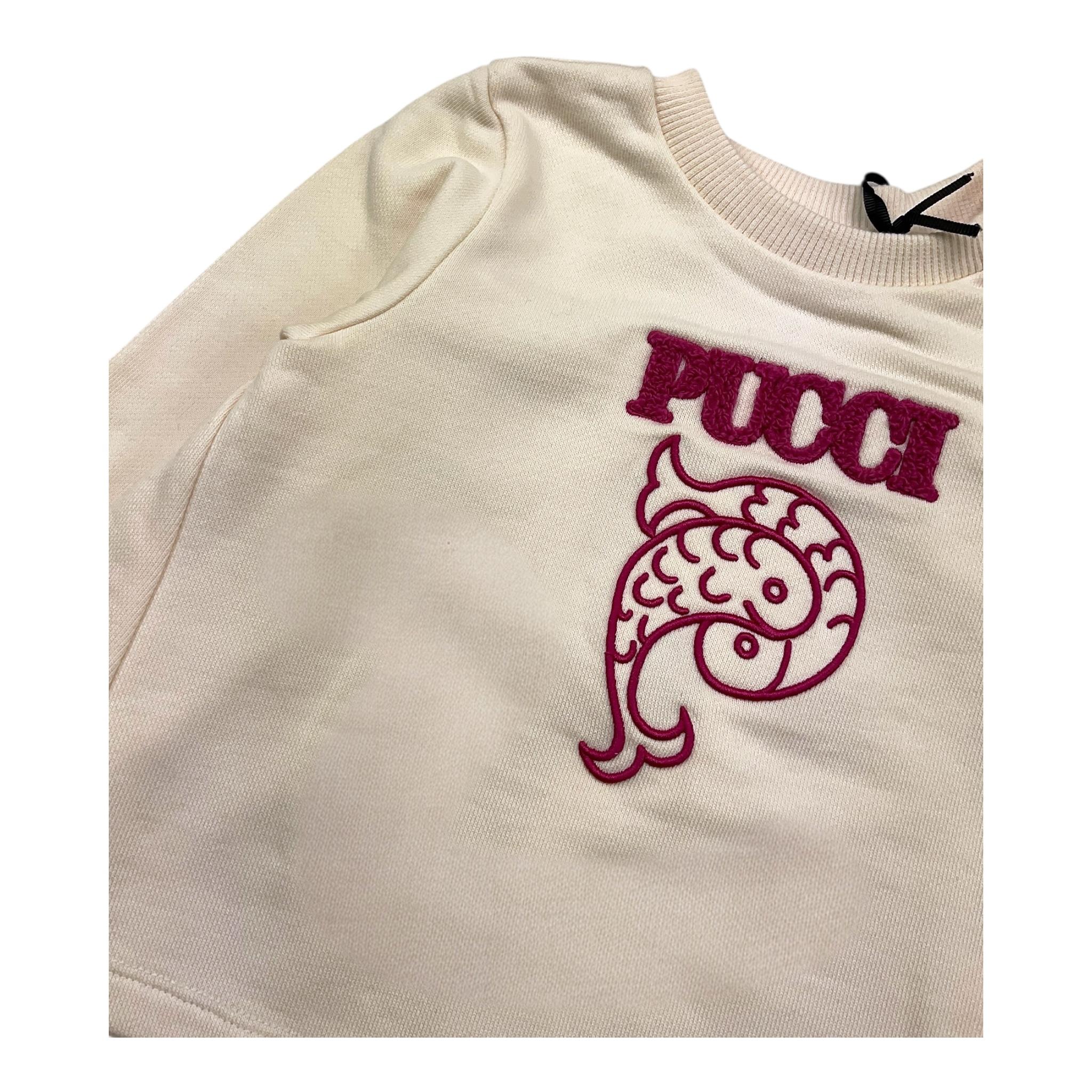 EMILIO PUCCI felpa chiusa girocollo tinta unita con ricami in contrasto Panna per Neonata 170 PANNA EMILIO PUCCI