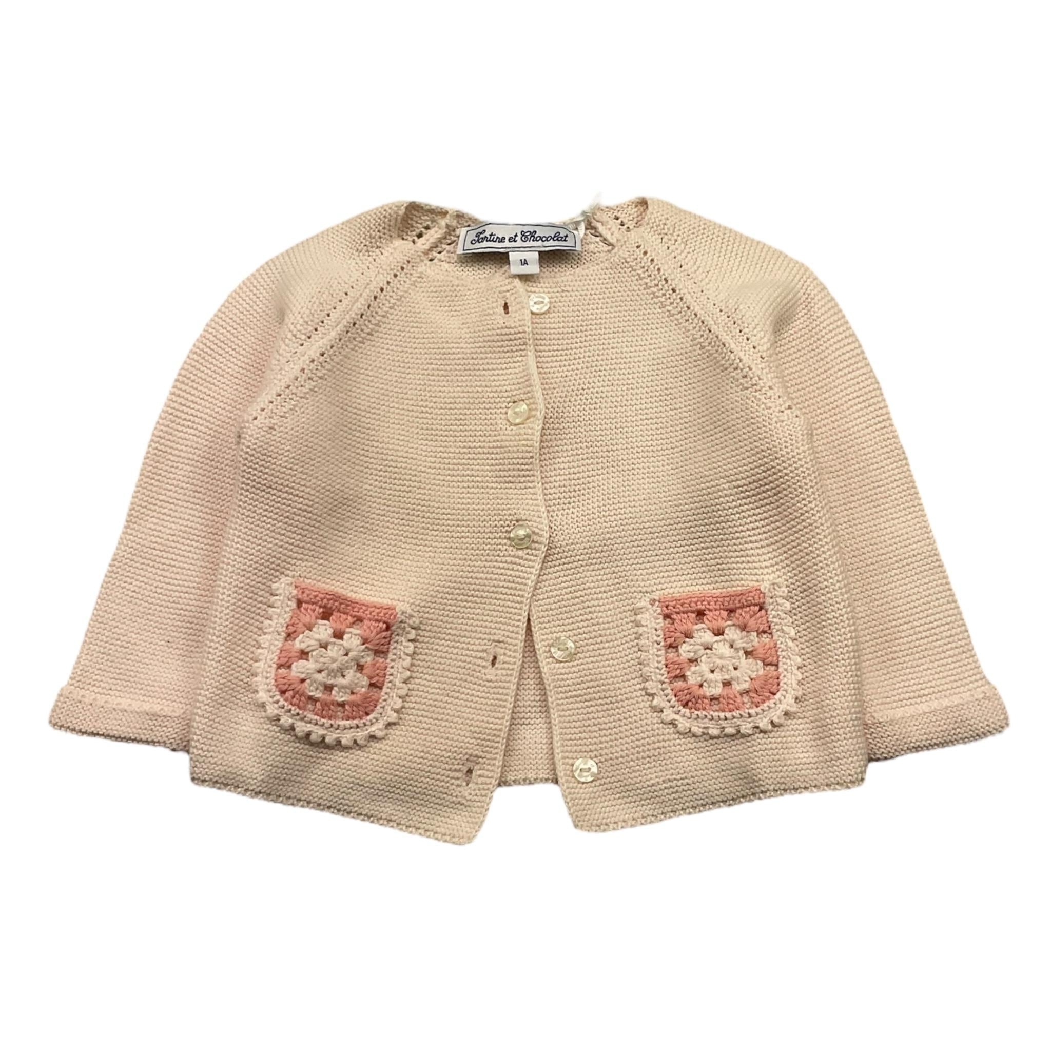 TARTINE ET CHOCOLAT cardigan tinta unita con ricami Rosa per Neonata TW18061 ROSA TARTINE ET CHOCOLAT