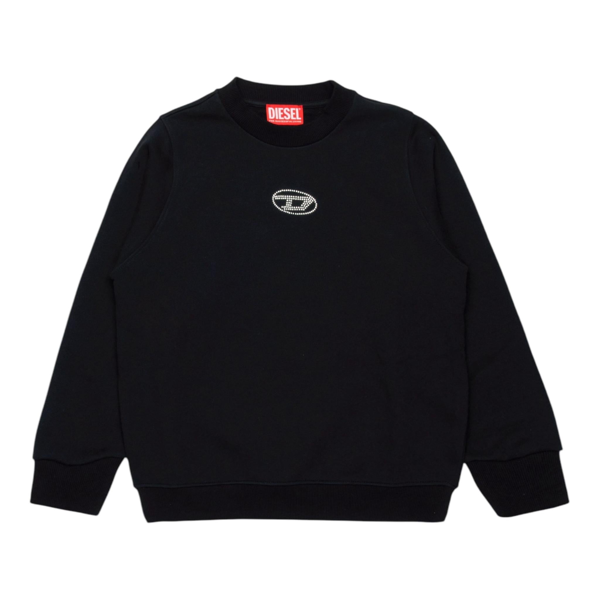 DIESEL felpa chiusa girocollo tinta unita con stampa brillantinata Nero per Bambina J01952 NERO DIESEL