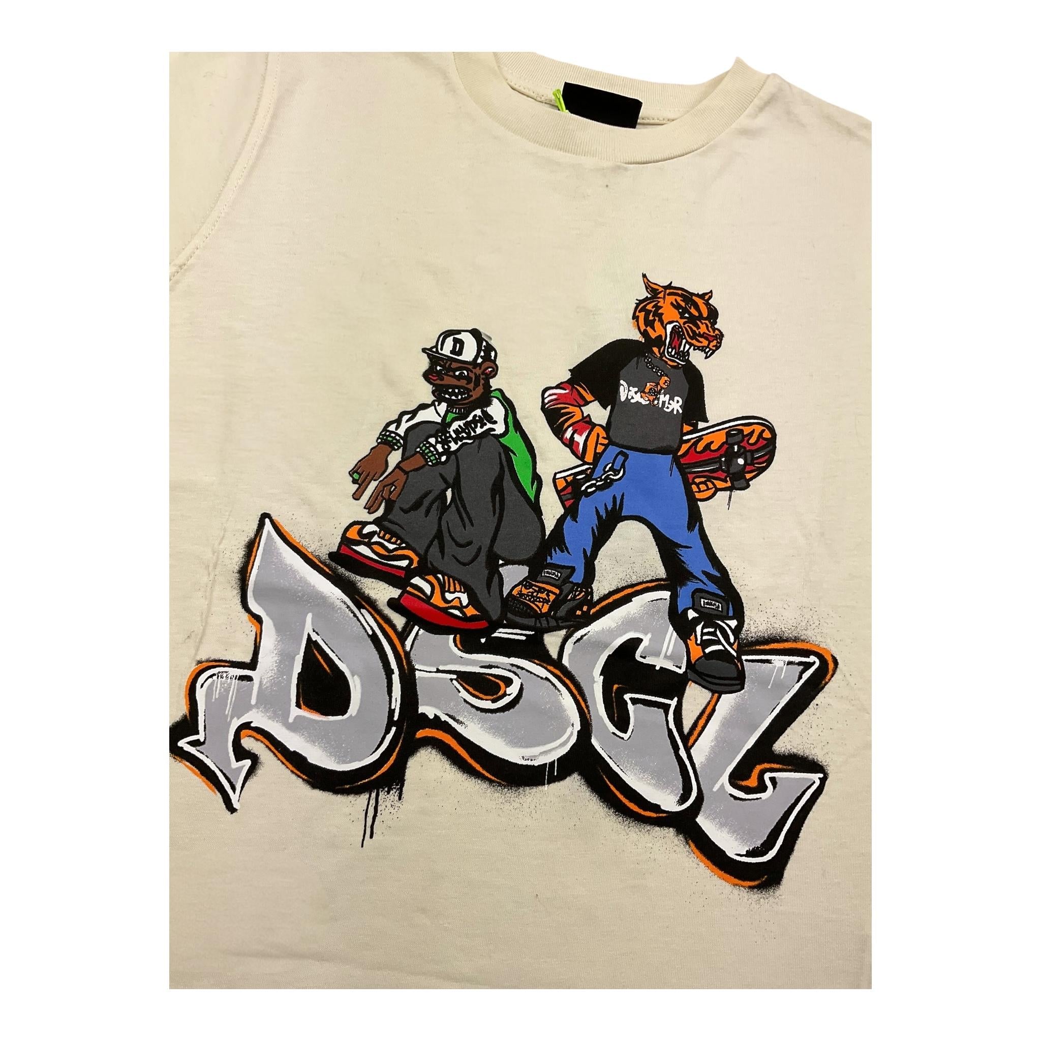 DISCLAIMER t-shirt girocollo tinta unita con stampa in contrasto Panna per Bambino 24IDK58215 PANNA DISCLAIMER
