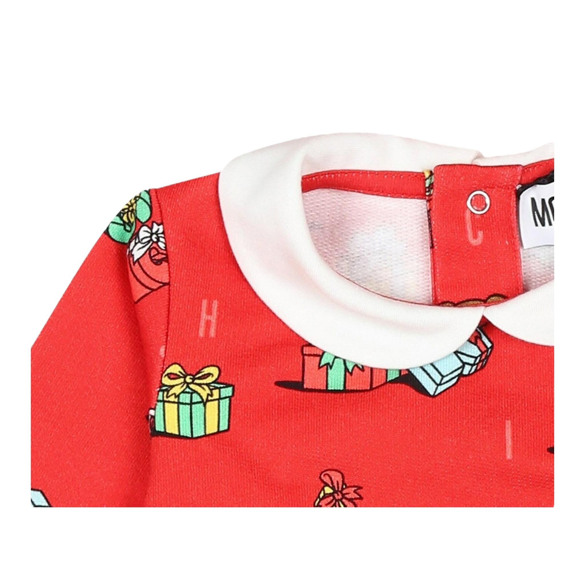 MOSCHINO tutina manica lunga tinta unita con stampa in contrasto Rosso per Neonato MUT043 ROSSO MOSCHINO