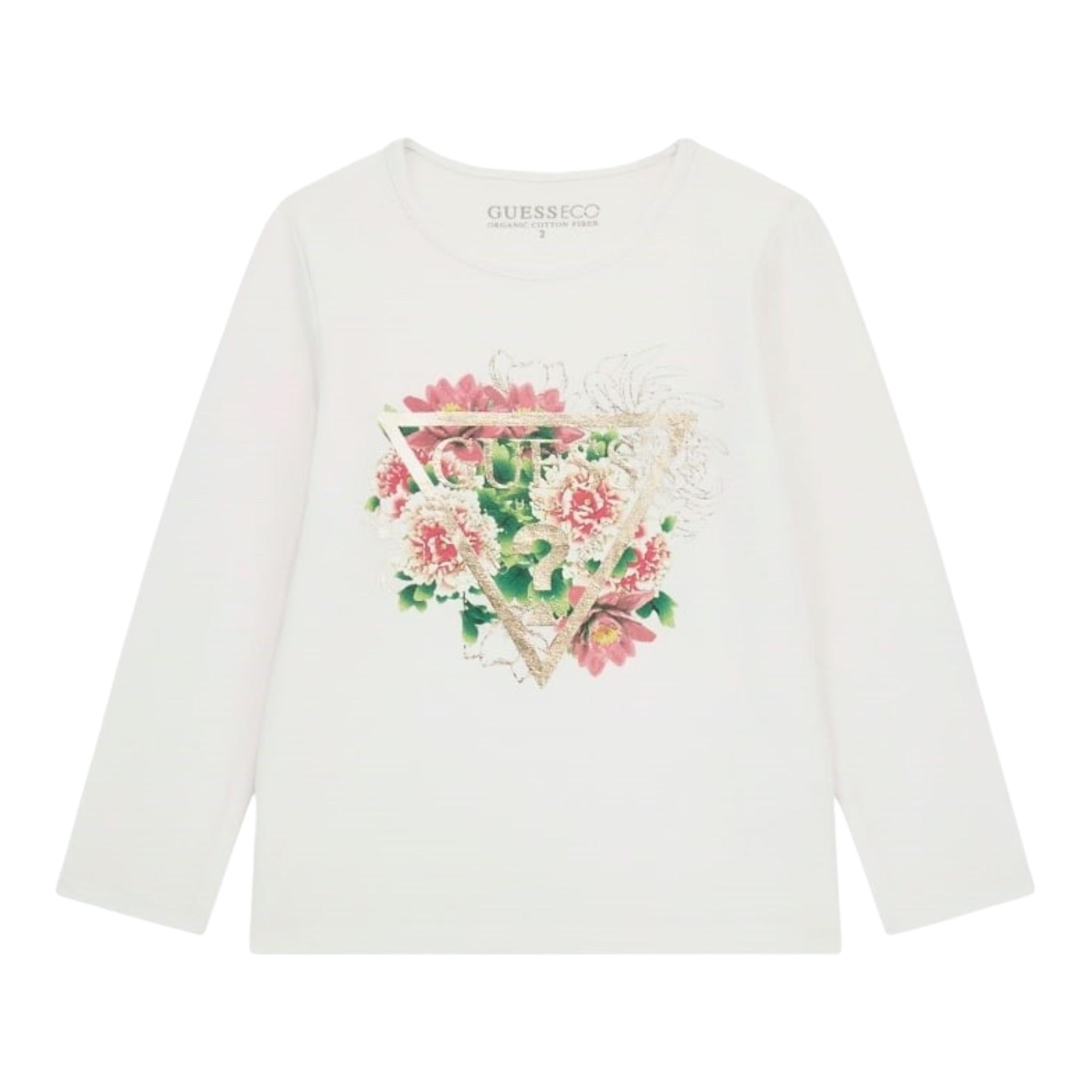 GUESS shirt girocollo tinta unita con stampa in contrasto Bianco per Neonata A4I05K6YW4 BIANCO GUESS