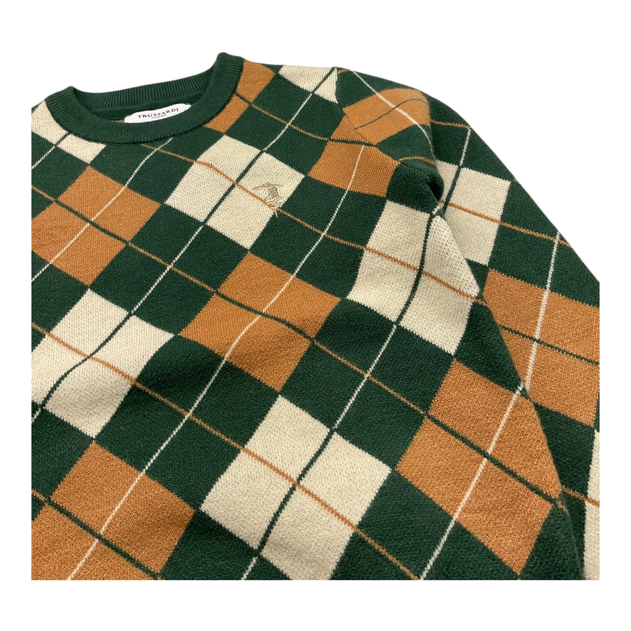TRUSSARDI maglia girocollo tinta unita con fantasia rombi Verde per Bambino TBA25068MA VERDE TRUSSARDI