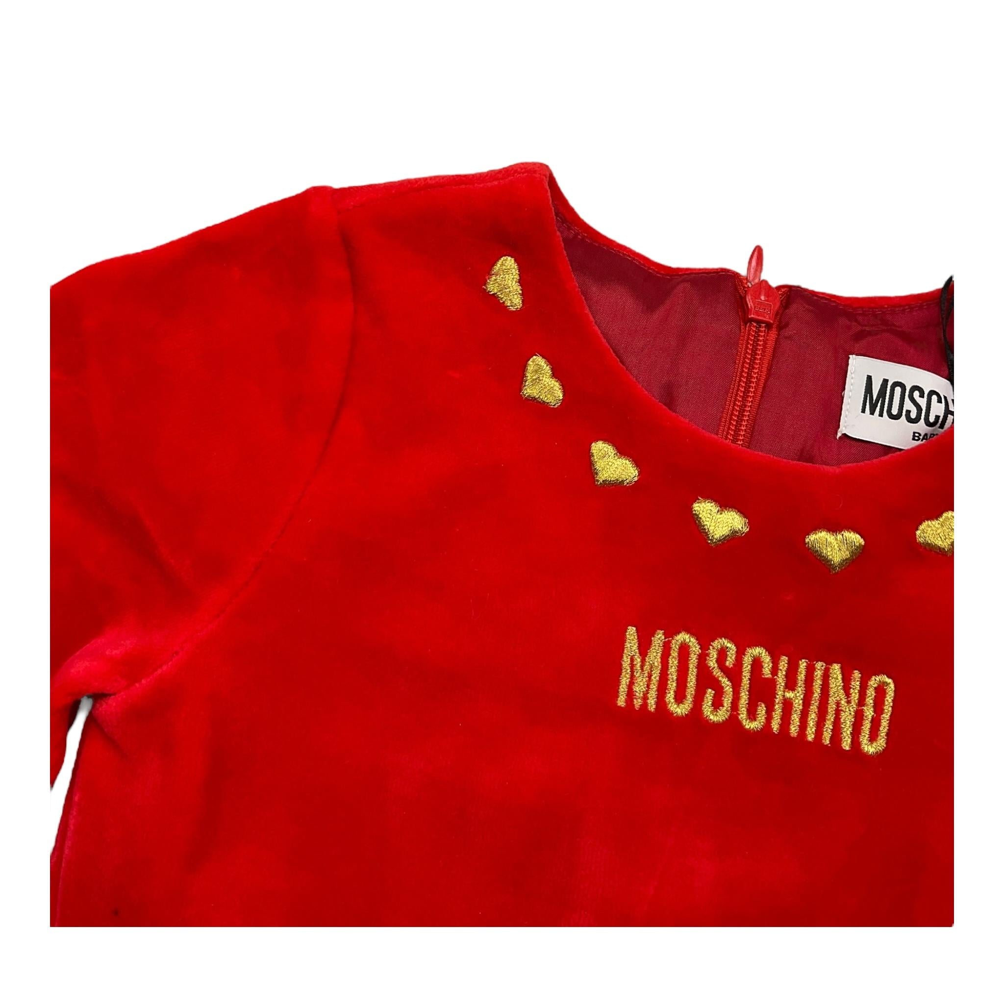 MOSCHINO abito manica lunga in ciniglia tinta unita Rosso per Neonata MDV0BJ ROSSO MOSCHINO