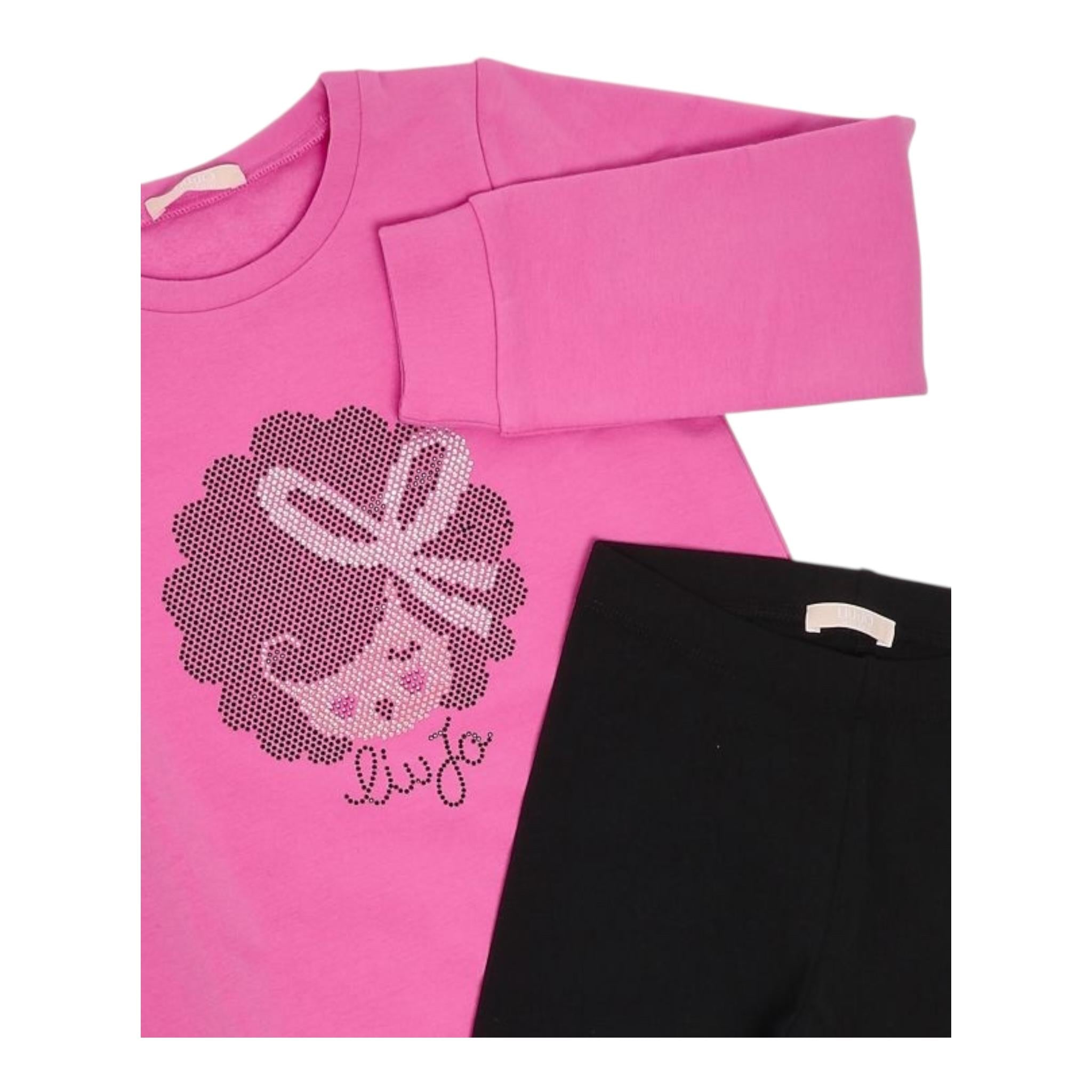 LIU JO completo 2pz felpa-leggins bicolore Nero/fuxia per Bambina KF4024J NERO/FUXIA LIU JO