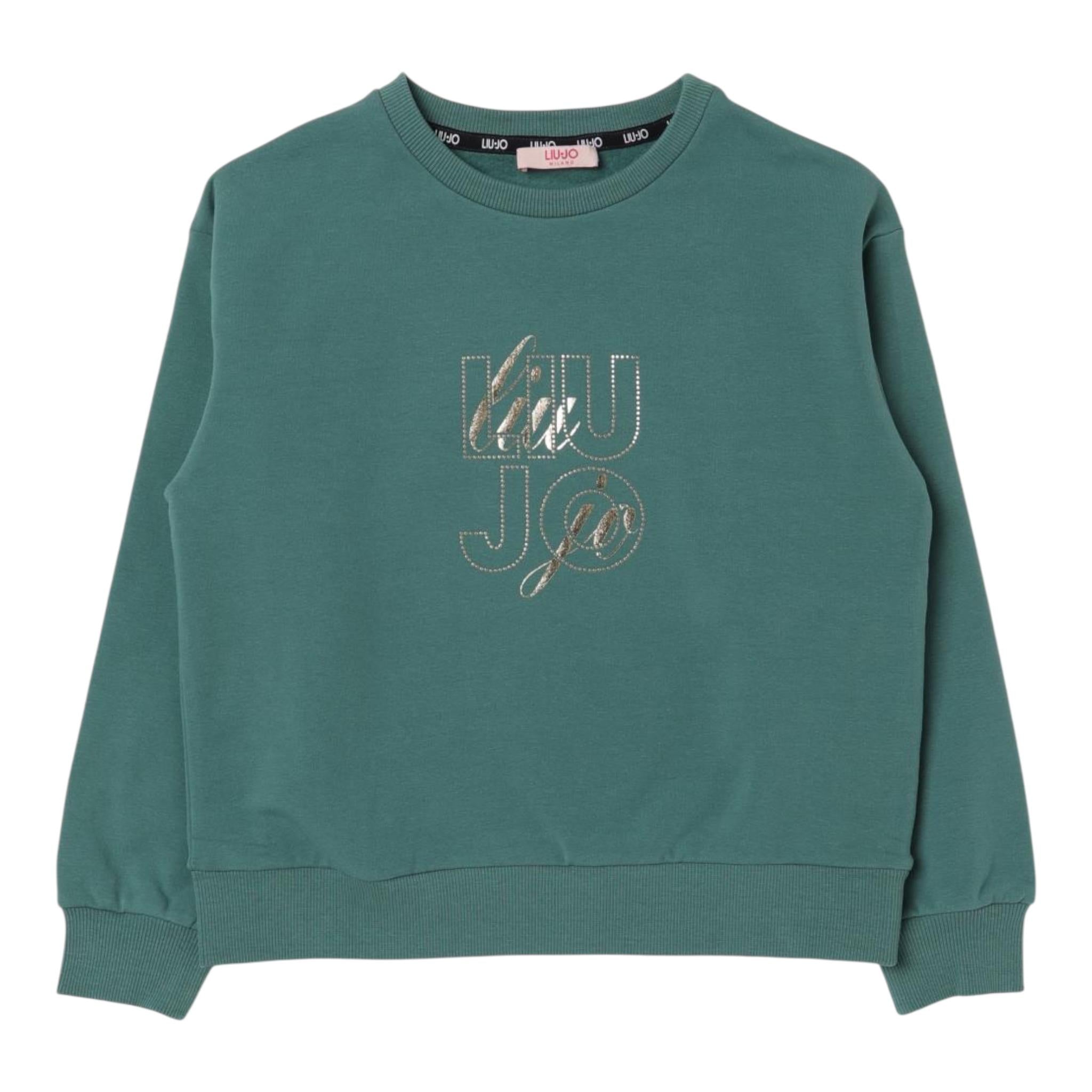 LIU JO felpa chiusa girocollo tinta unita cn brillantini Verde per Bambina GF3179 VERDE LIU JO