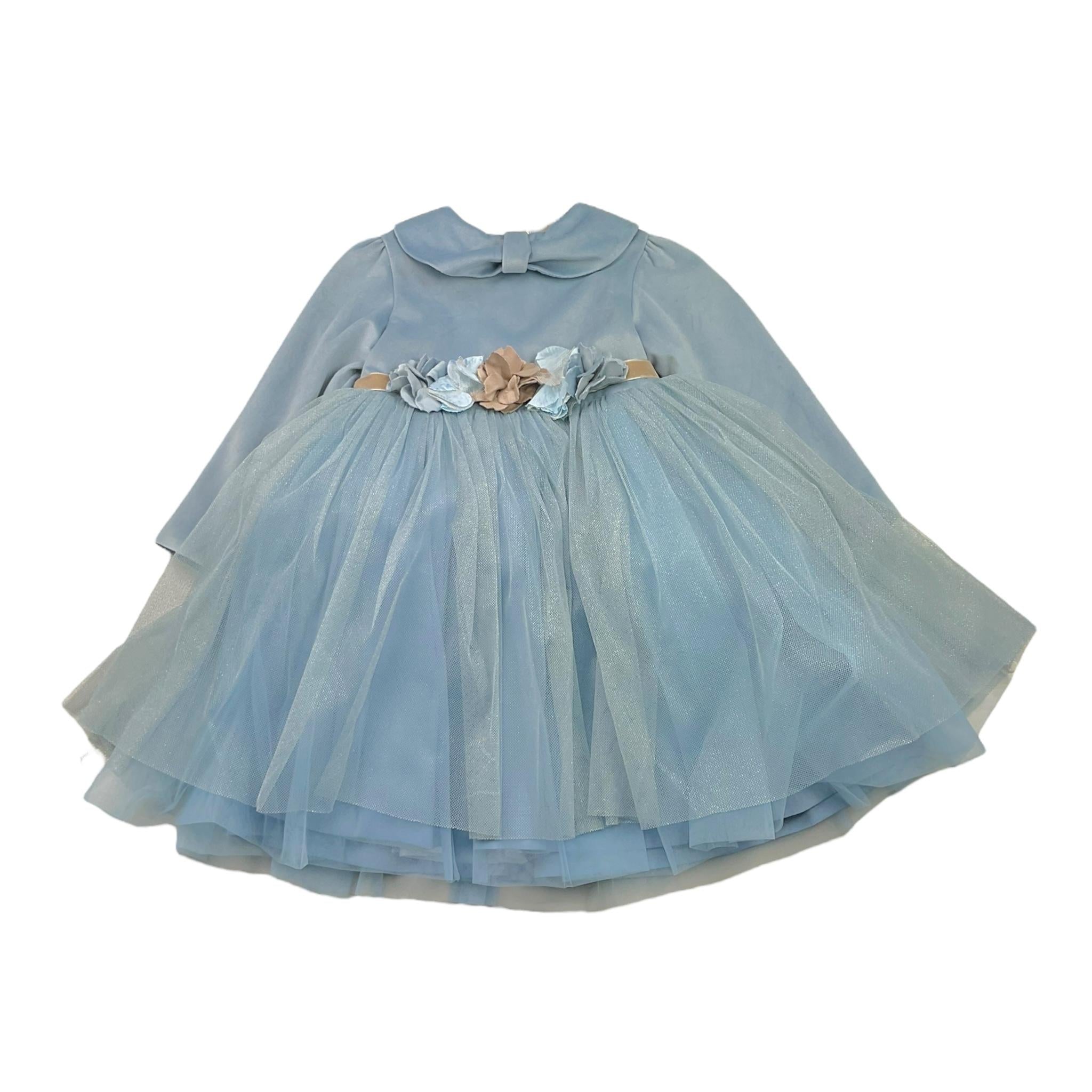 MARLU' abito cerimonia tinta unita con tulle Azzurro per Neonata IK3118ML AZZURRO MARLU'