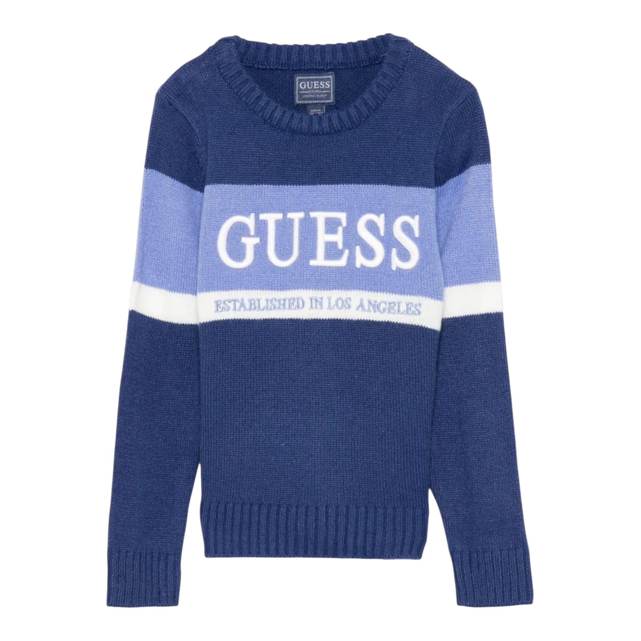 GUESS maglia girocollo tinta unita con stampa logo in contrasto Blu per Bambino N4BR02Z32N0 BLU GUESS