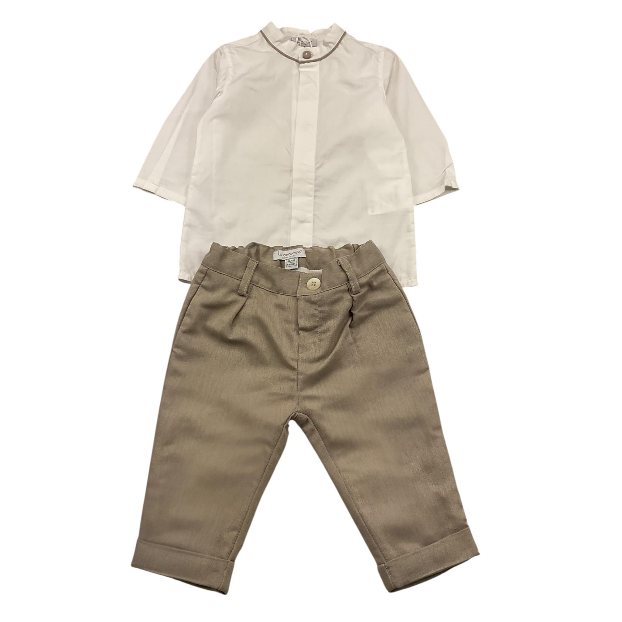 LE COCONNE completo 2 pezzi camicia-pantalone bicolore Bianco/beige per Neonato LCN1309 BIANCO/BEIGE LE COCONNE