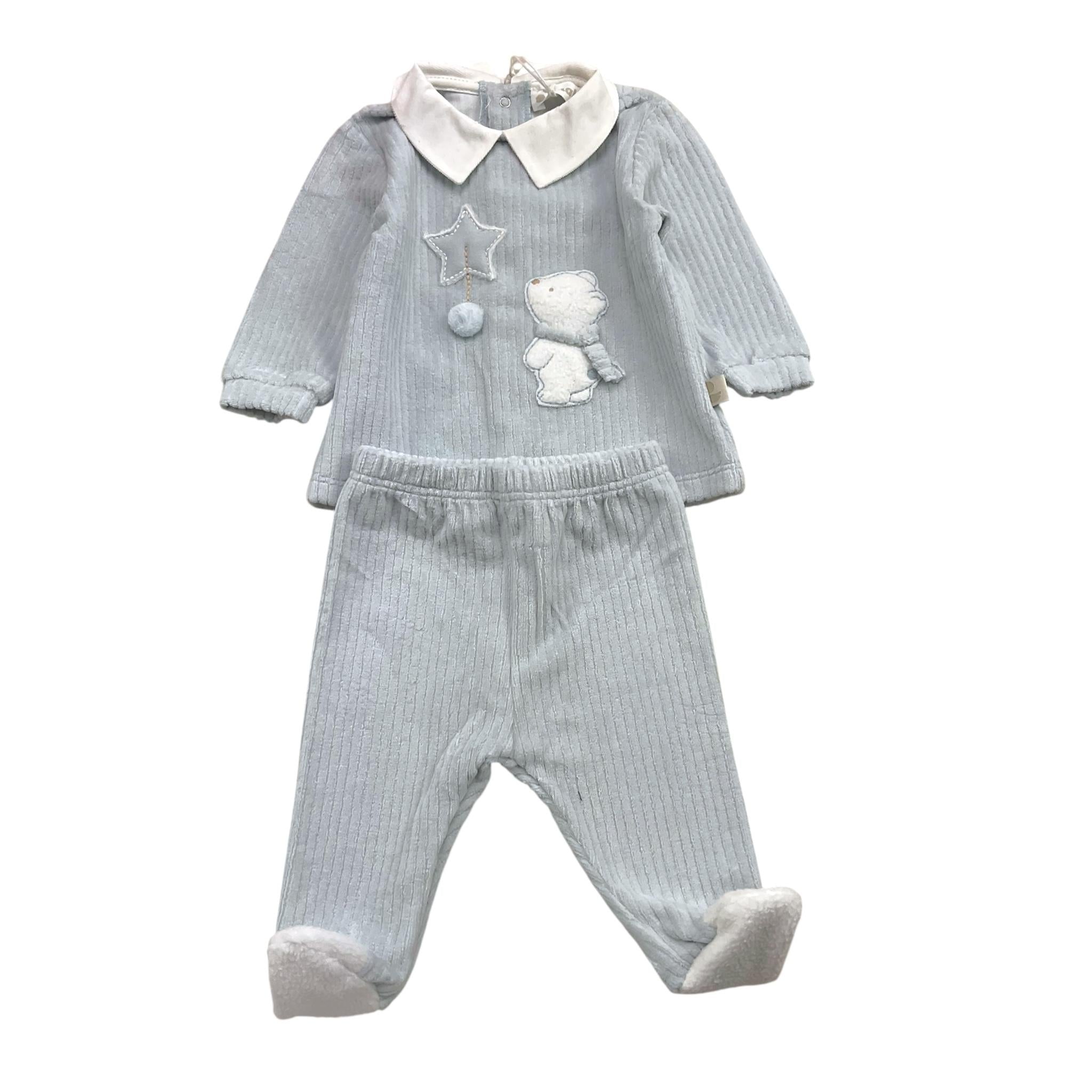 LALALU' completo 2pz maglia-ghettina tinta unita con stampa Azzurro per Neonata CPL1N AZZURRO LALALU'