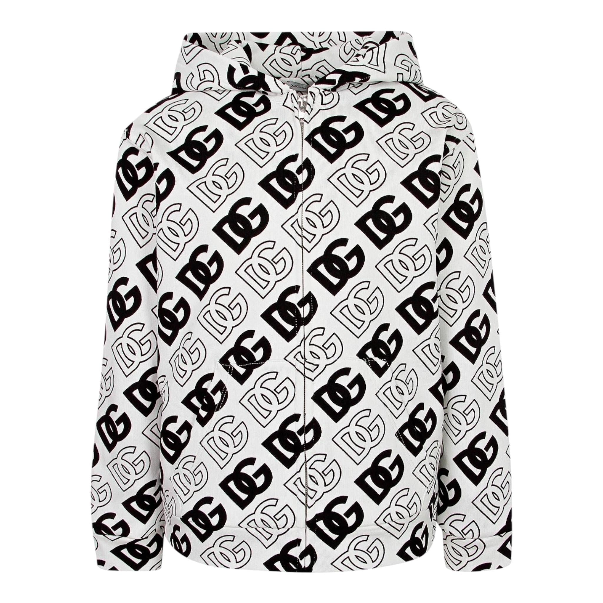 DOLCE & GABBANA felpa bicolore con zip e cappuccio logata Bianco/nero per Bambino L4JWCK BIANCO/NERO DOLCE & GABBANA