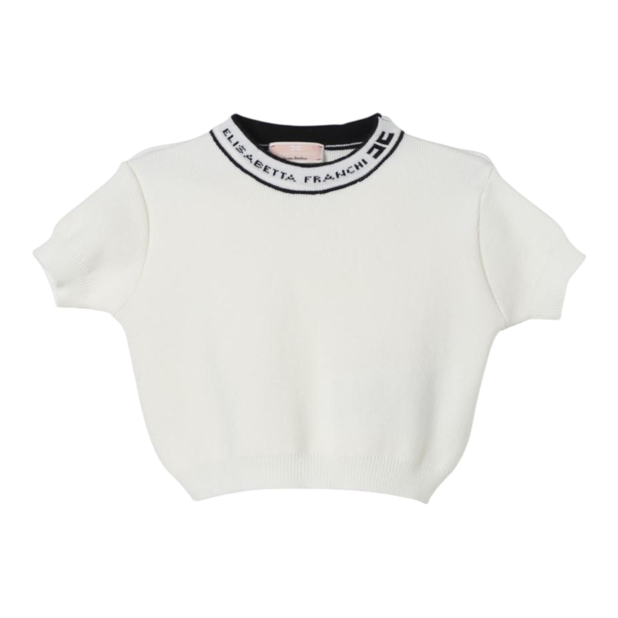 ELISABETTA FRANCHI t-shirt in maglia tinta unita cn collo logato Panna per Neonata EGMA025 PANNA ELISABETTA FRANCHI