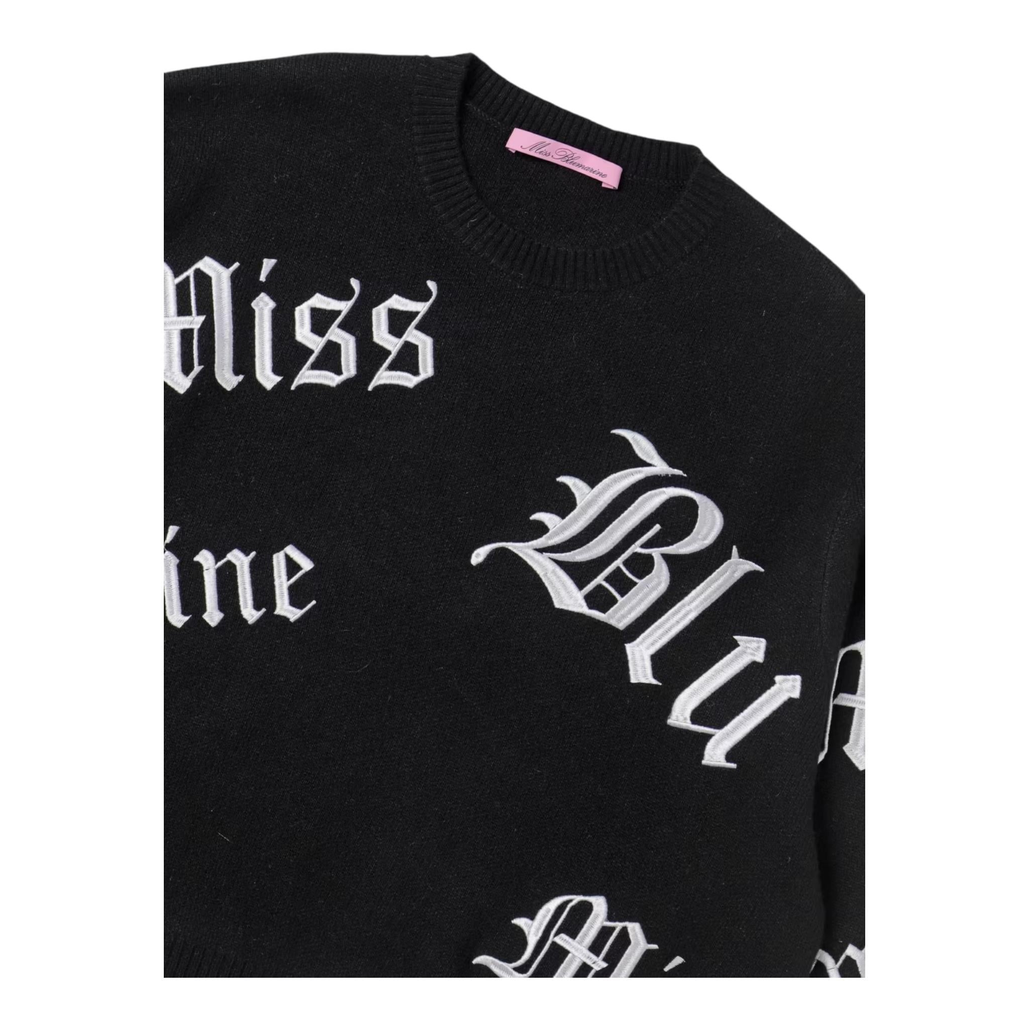 MISS BLUMARINE maglia tinta unita con stampa Nero per Bambina IF3053 NERO MISS BLUMARINE