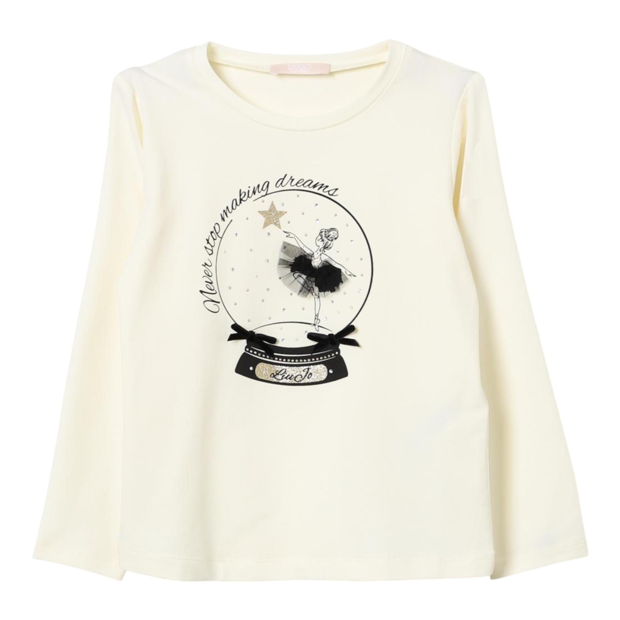 LIU JO shirt girocollo tinta unita con stampa in contrasto Panna per Bambina KF4117 PANNA LIU JO