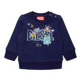 DIESEL felpa chiusa girocollo tinta unita cn stampa in contrasto Blu per Neonato K00582 BLU DIESEL
