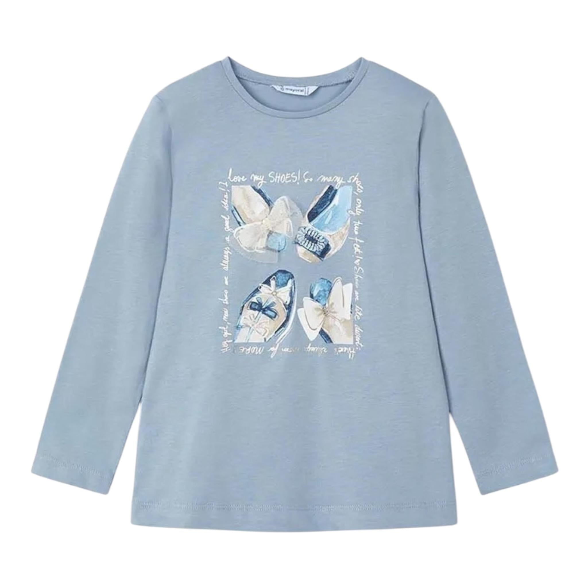 MAYORAL shirt girocollo tinta unita con stampa in contrasto Celeste per Neonata 407397N CELESTE MAYORAL