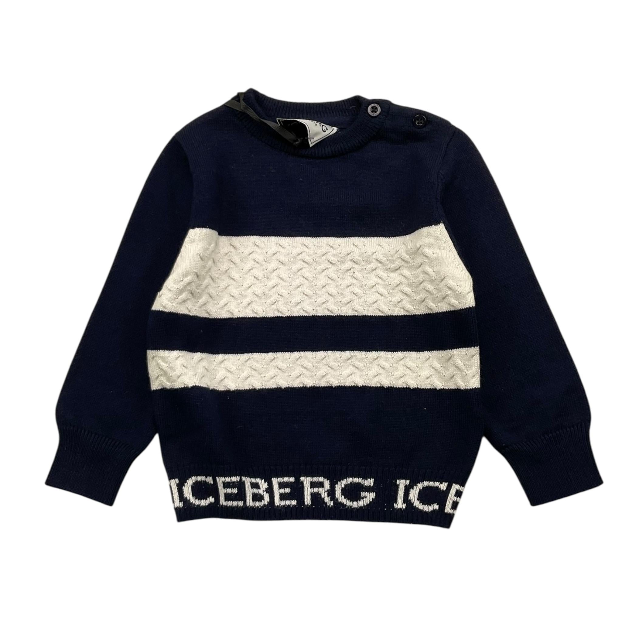 ICEBERG maglia girocollo tinta unita con fantasia Blu per Neonato MGICE5311B BLU ICEBERG