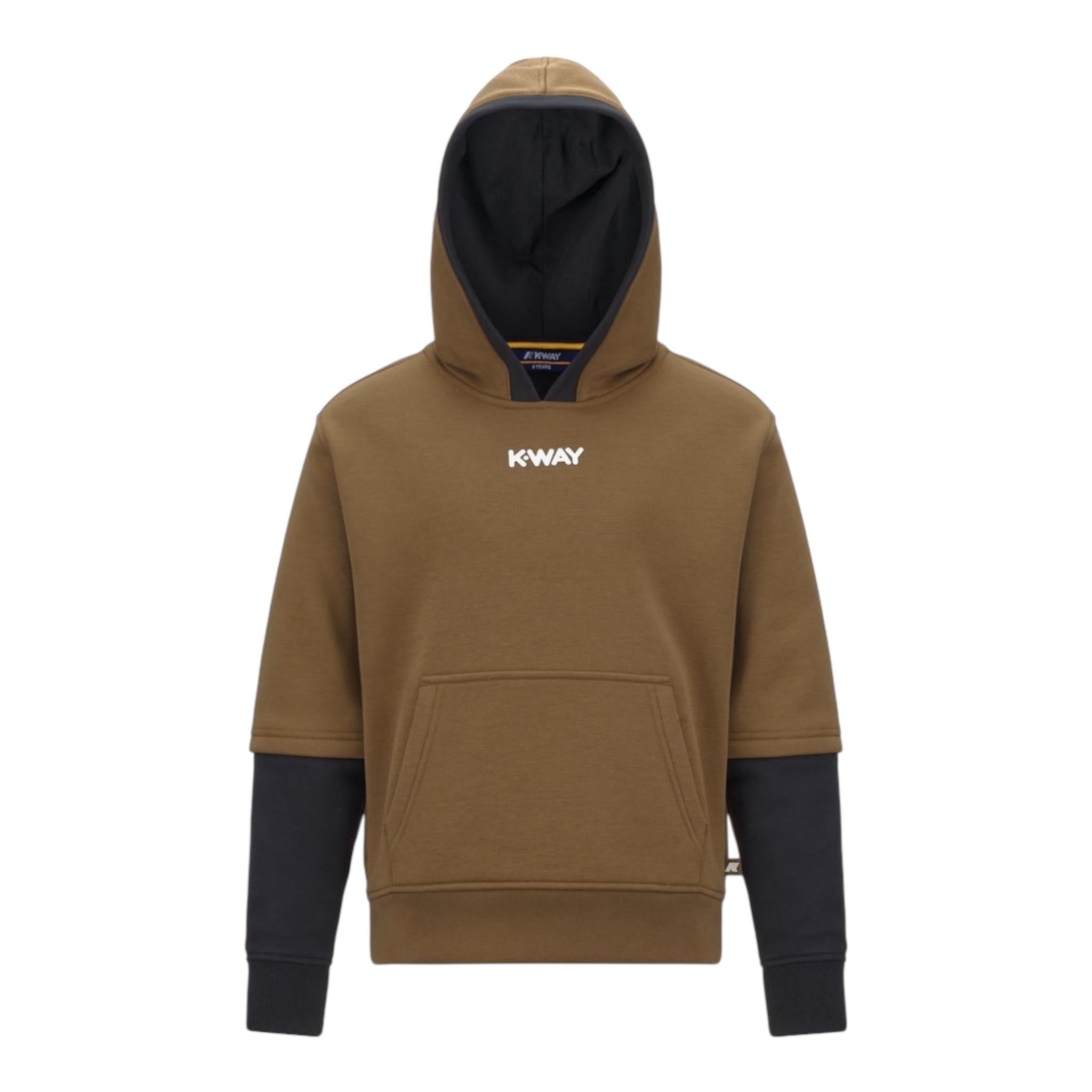 K-WAY felpa bicolore con cappuccio e logo Marrone per Bambino K81389W MARRONE K-WAY