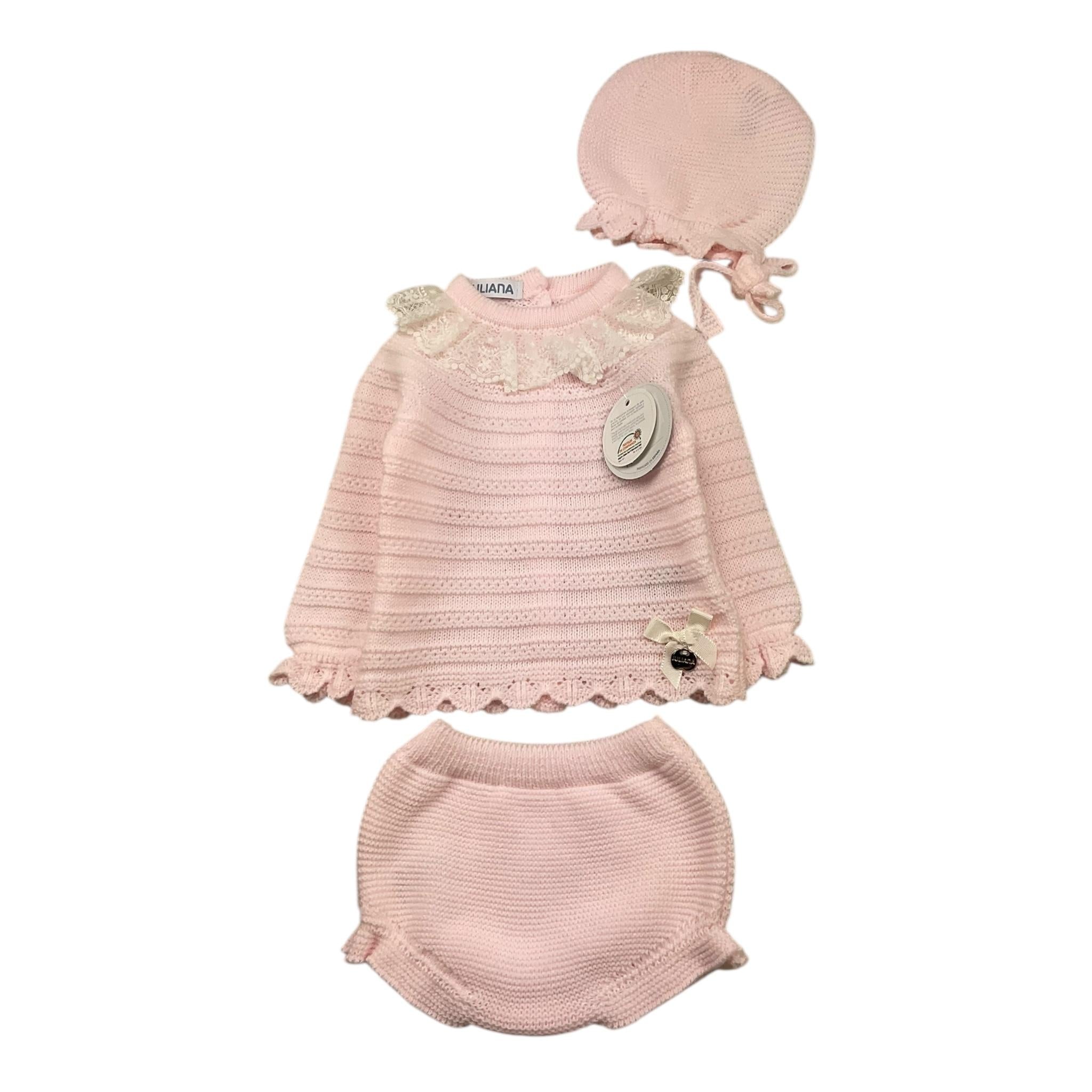 JULIANA completo 3 pz maglia-coulotte-cappello tinta unita Rosa per Neonata 24576 ROSA JULIANA