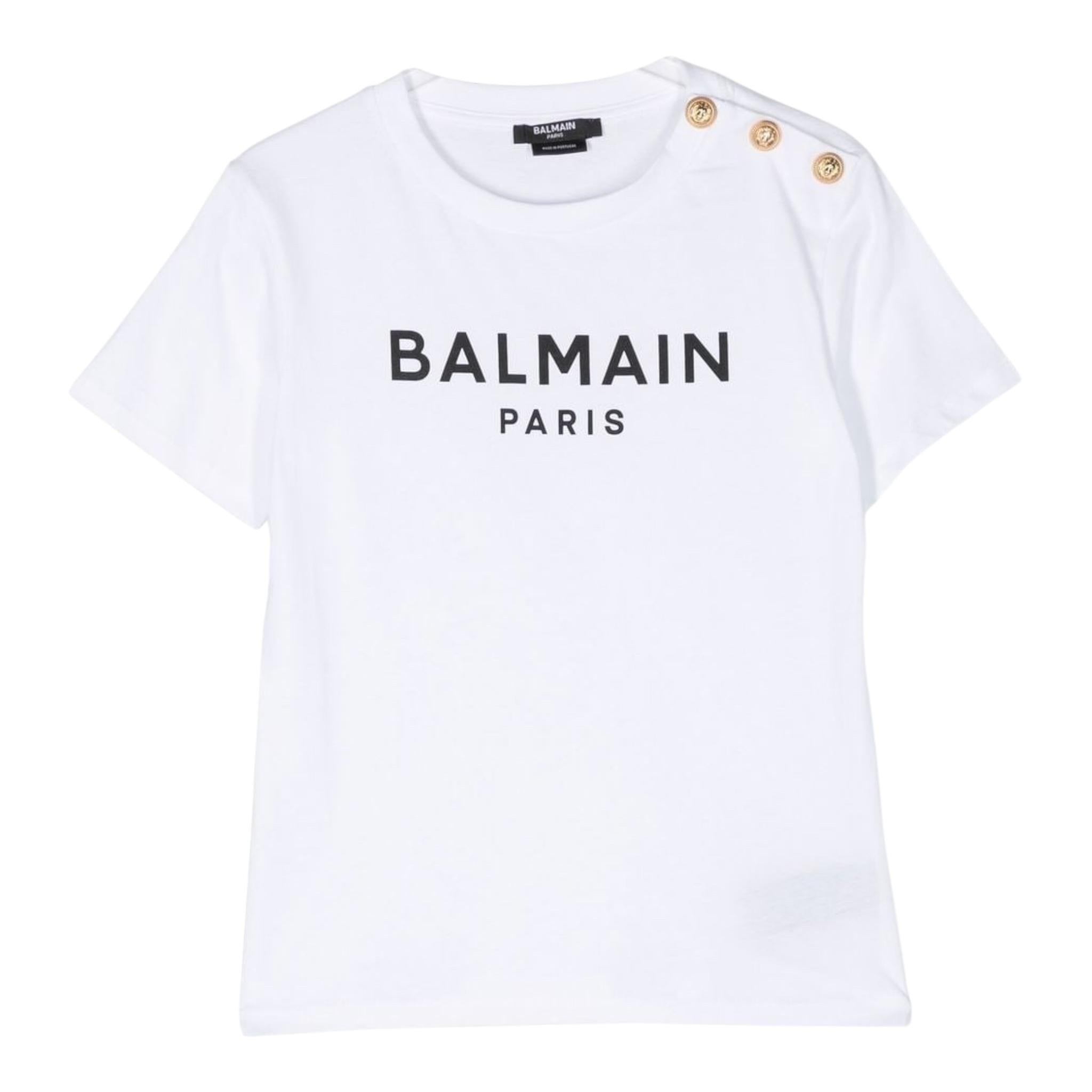 BALMAIN t-shirt girocollo tinta unita con stampa Bianco per Bambina BS8Q41 BIANCO BALMAIN