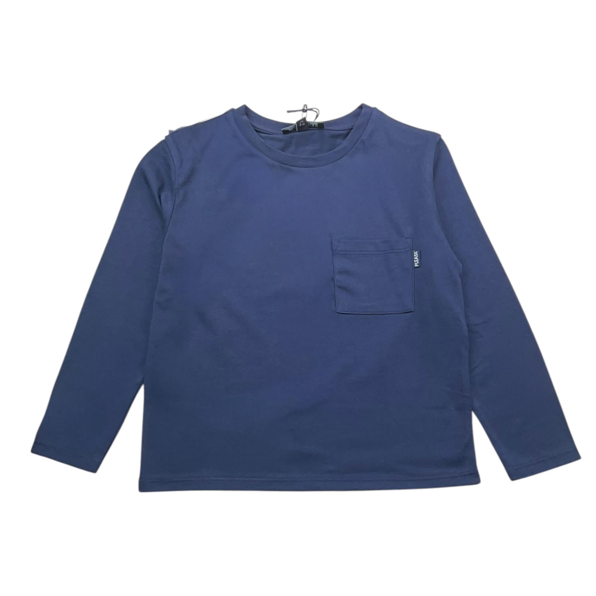 PLEASE shirt girocollo tinta unita con taschino Blu per Bambino ML22030B65J BLU PLEASE
