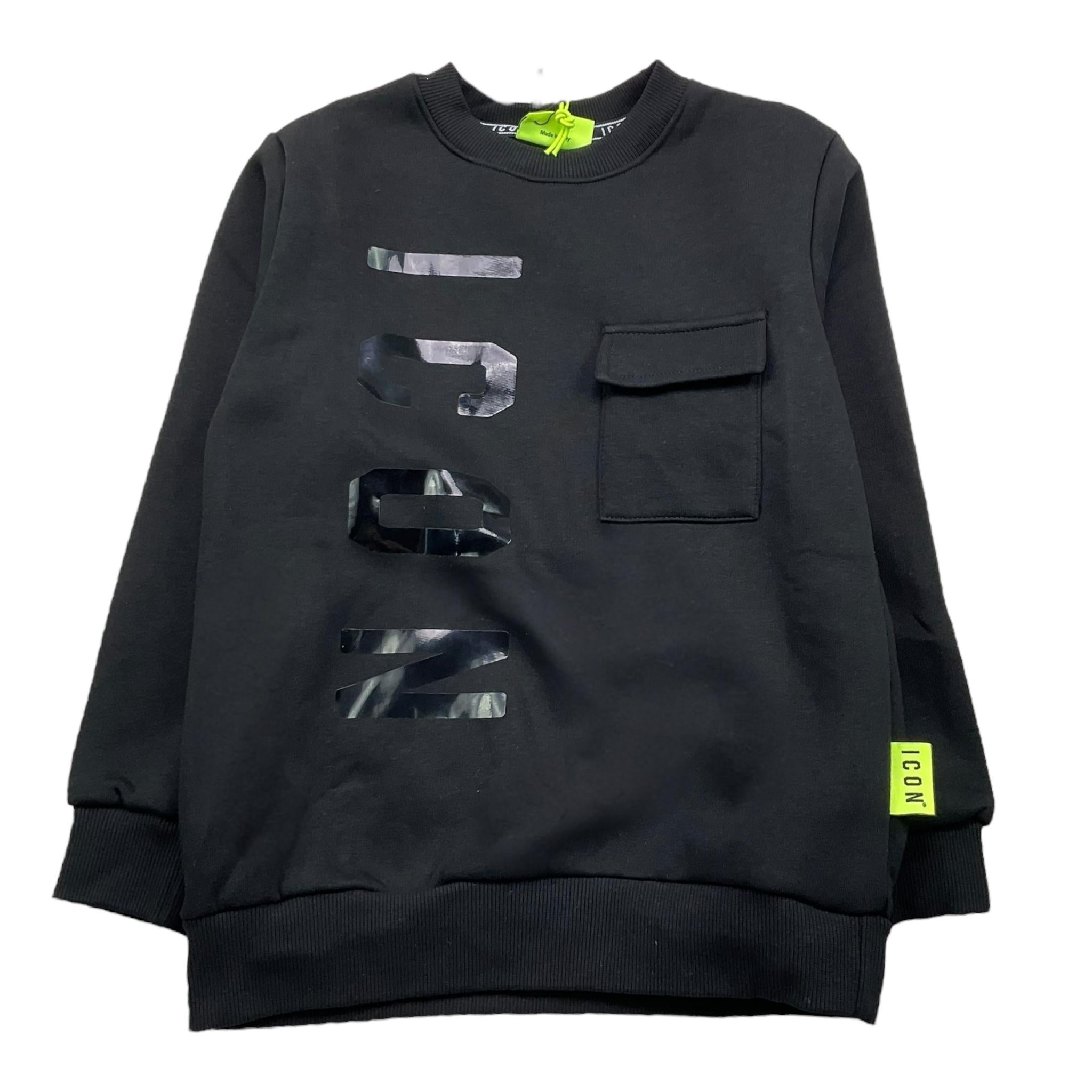 ICON felpa chiusa girocollo tinta unita con logo Nero per Bambino IBSW00306 NERO ICON