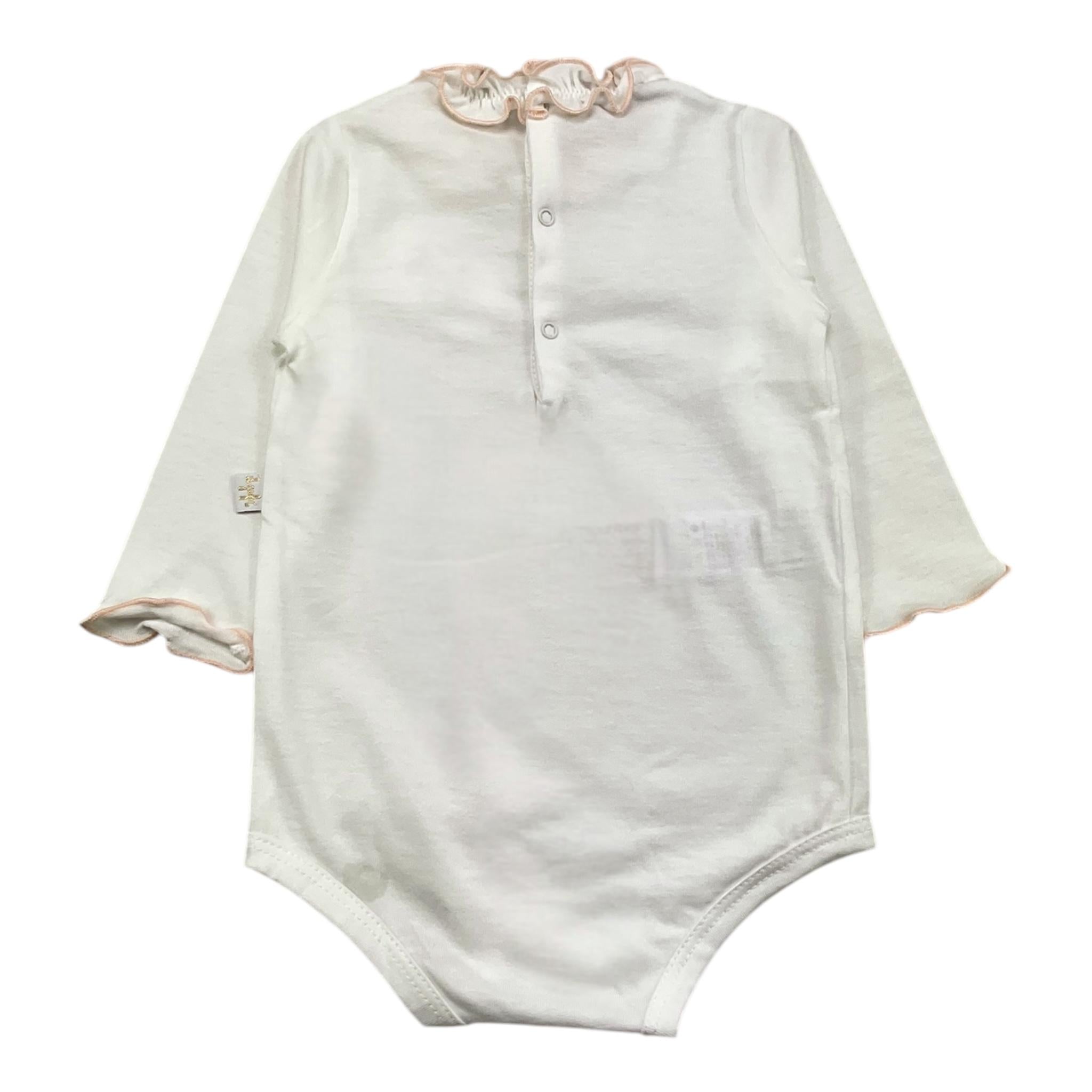 IL GUFO body manica lunga tinta unita con collo rouches Bianco/rosa per Neonata A24MB044MF002 BIANCO/ROSA IL GUFO