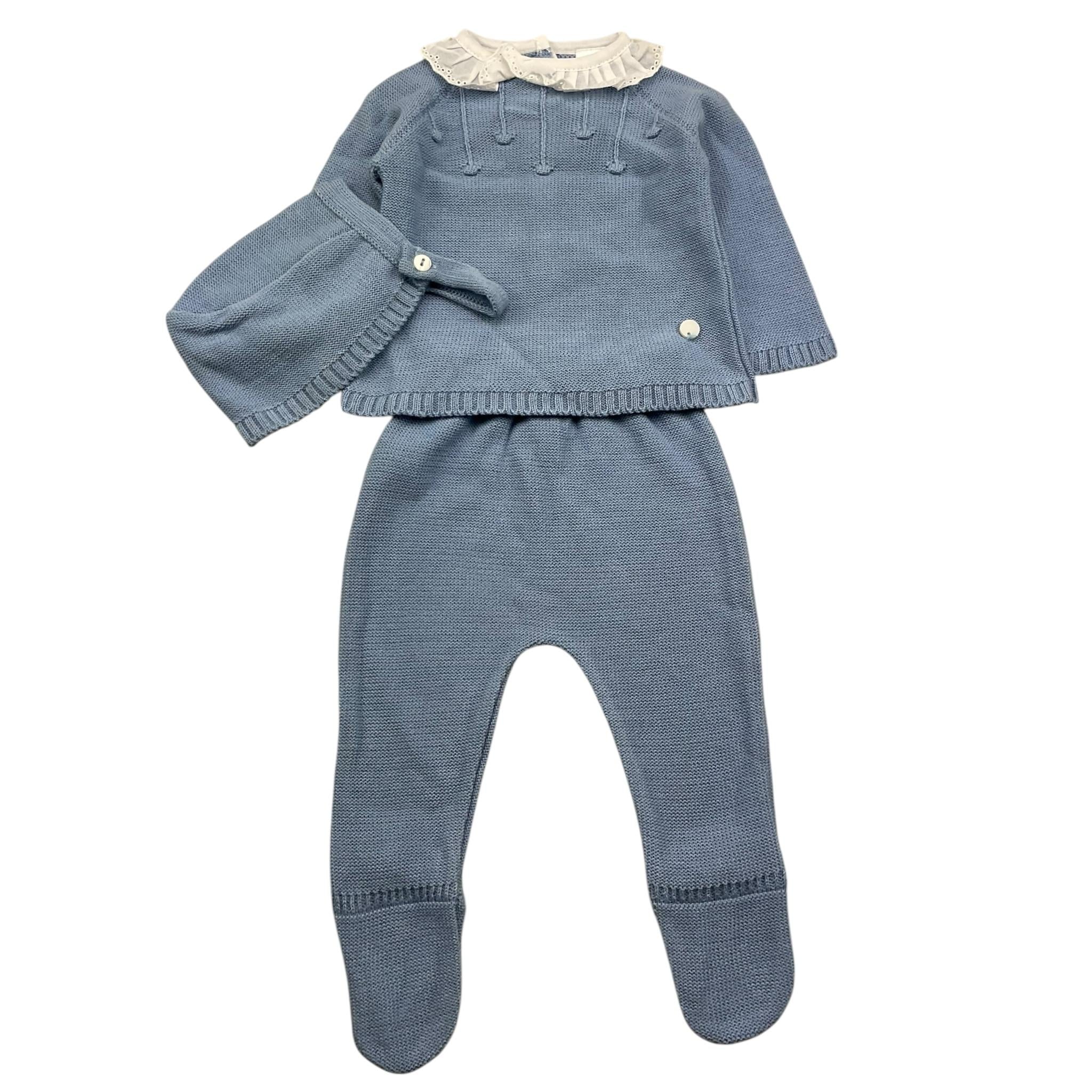 VALENTINA BEBES cmpleto 3 pezzi maglia-ghetina-cappello tinta unita Azzurro per Neonata PSA80 AZZURRO VALENTINA BEBES