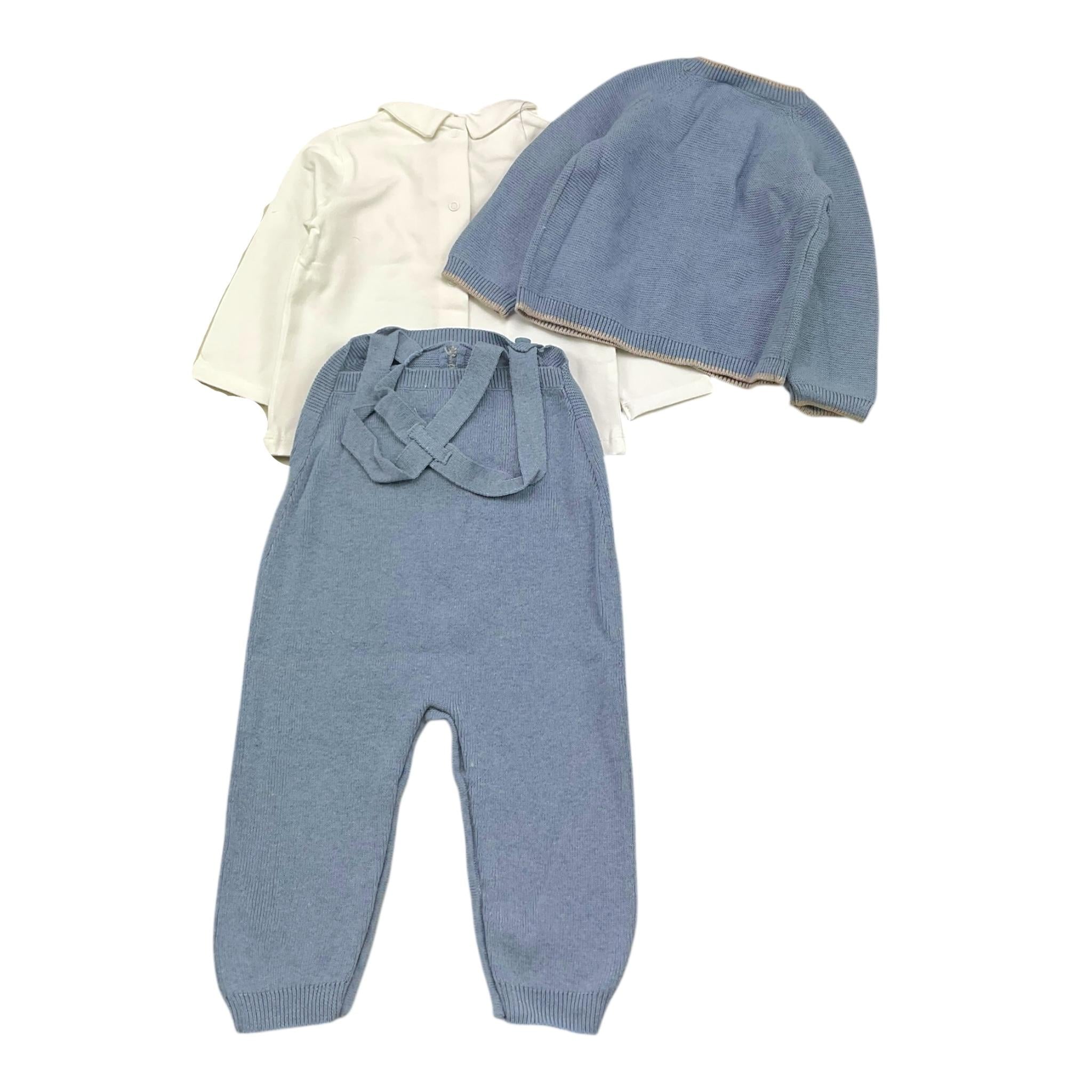 MAYORAL completo 3pz shirt-salopette-cardigan Azzurro per Neonato 26211 AZZURRO MAYORAL