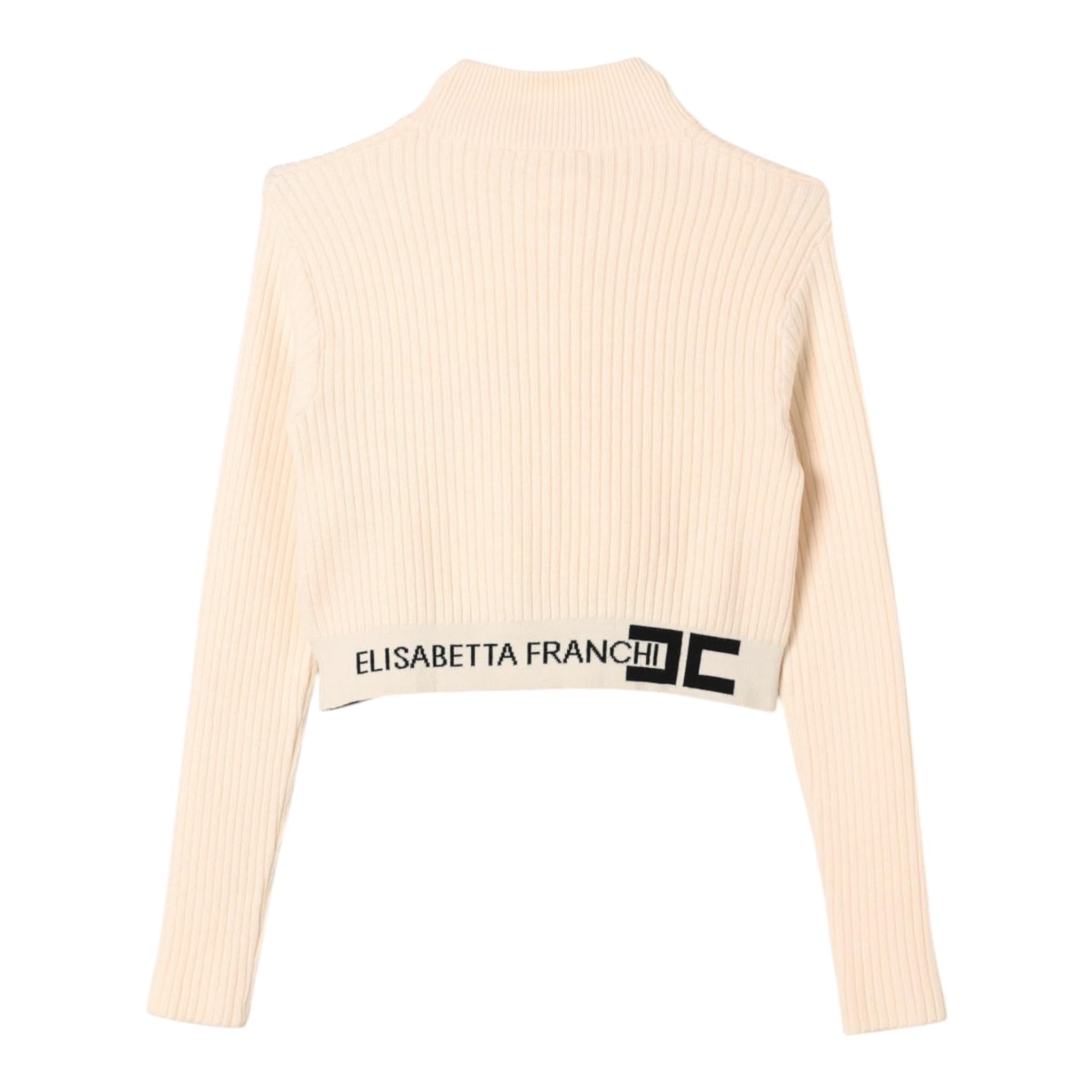 ELISABETTA FRANCHI maglia mezzo collo tinta unita con logo Beige per Bambina EFMA152X BEIGE ELISABETTA FRANCHI
