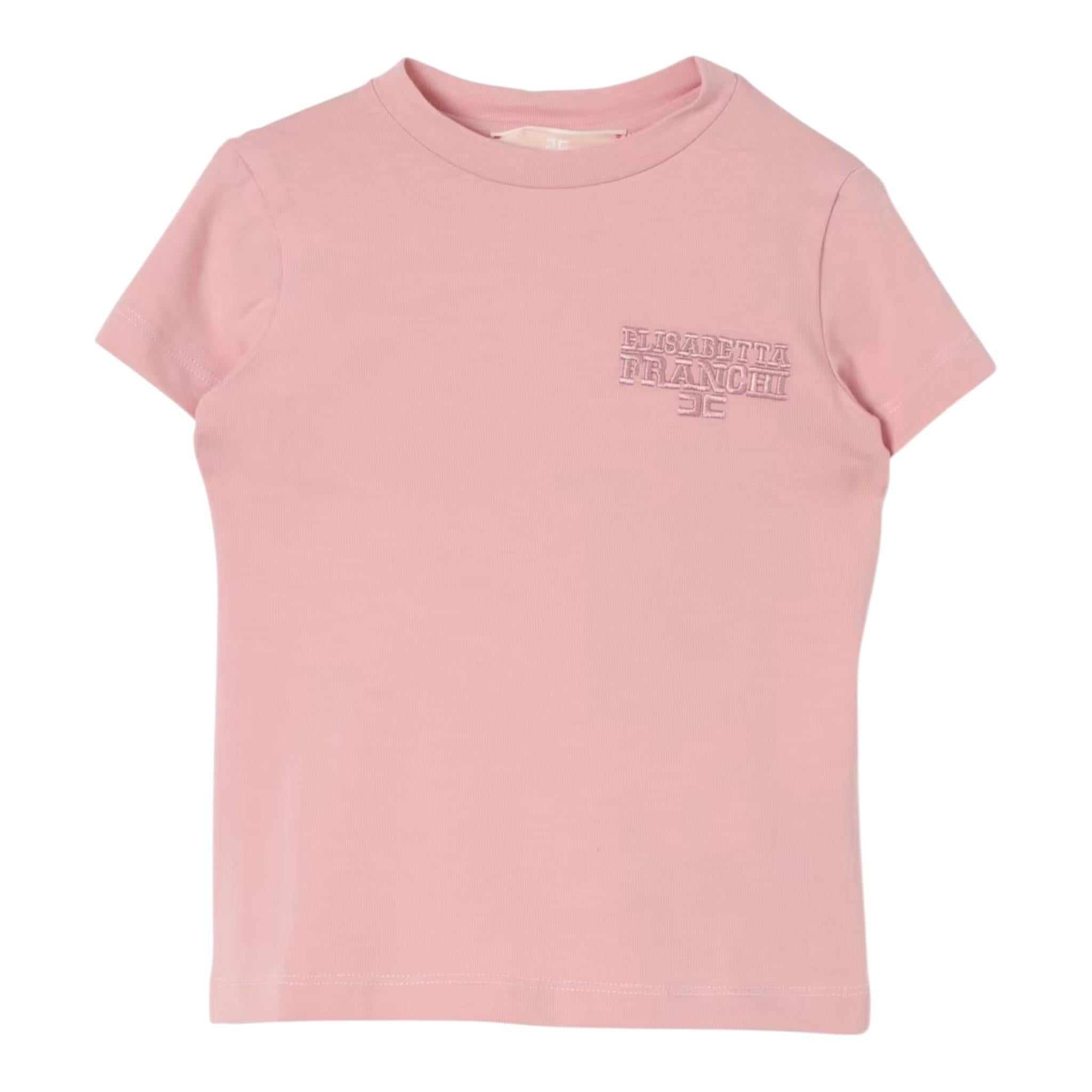 ELISABETTA FRANCHI tshirt girocollo tinta unita con logo Rosa per Bambina EFTS225 ROSA ELISABETTA FRANCHI