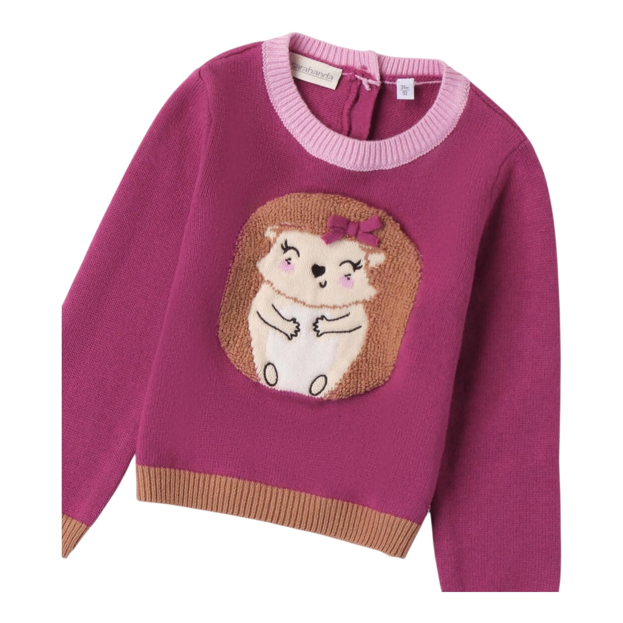 SARABANDA maglia tinta unita girocollo con stampa Magenta per Bambina 0A211 MAGENTA SARABANDA