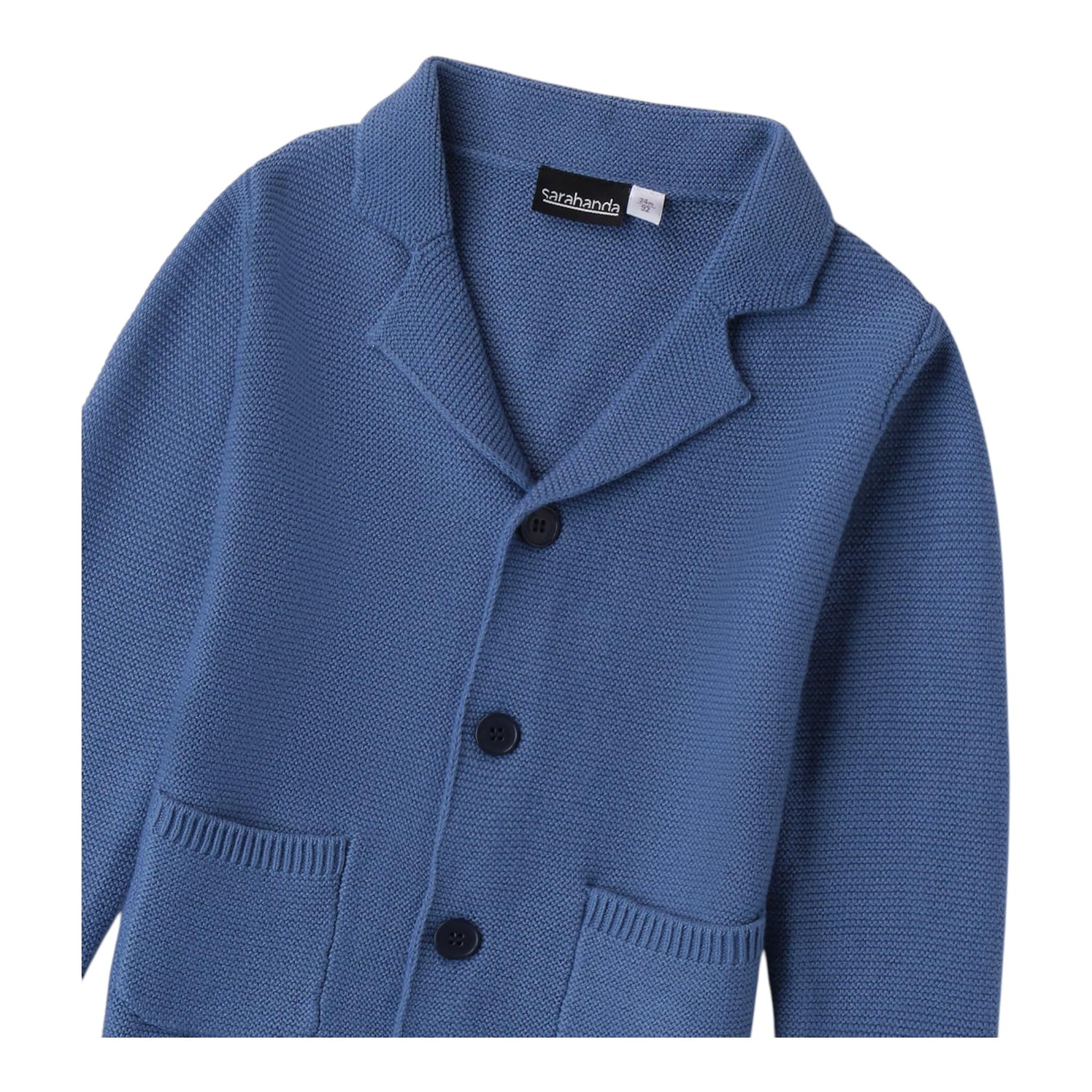 SARABANDA cardigan tinta unita con bottoni e toppe Blu per Neonato A104 BLU SARABANDA