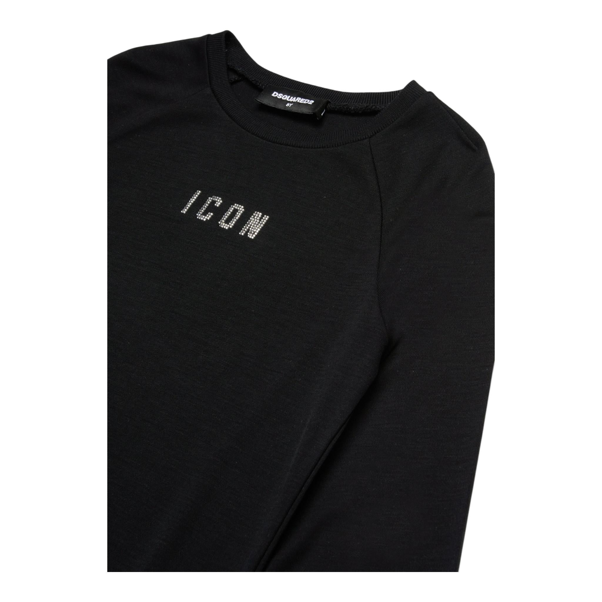 DSQUARED2 abito tinta unita girocollo con billantini Nero per Bambina DQ2673 NERO DSQUARED2